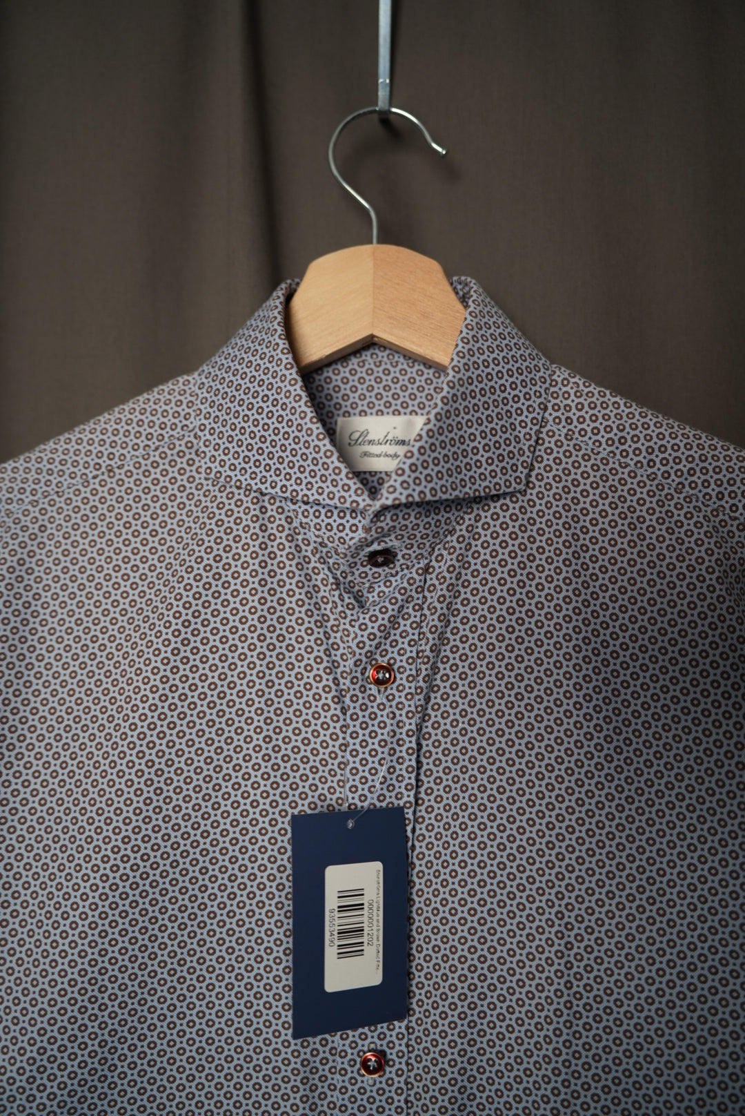 Stenströms Lightblue and Brown Dotted Fitted Body Cotton Shirt
