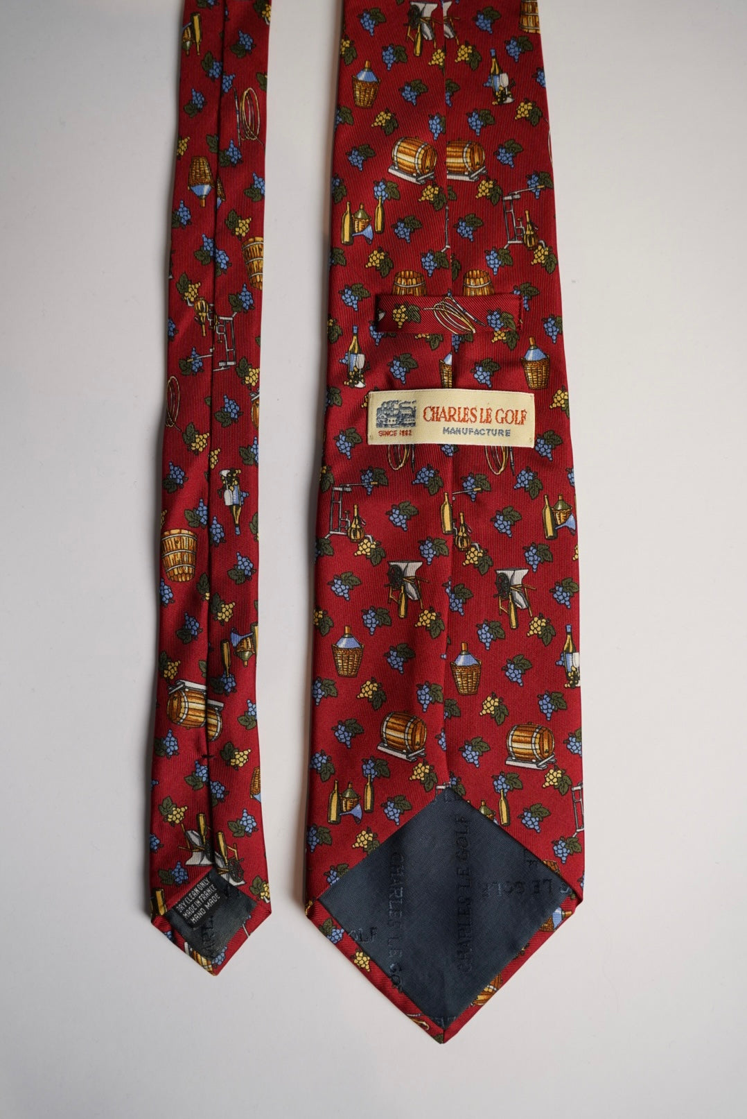 Charles Le Golf Red Vintage Leaf Print Silk Tie