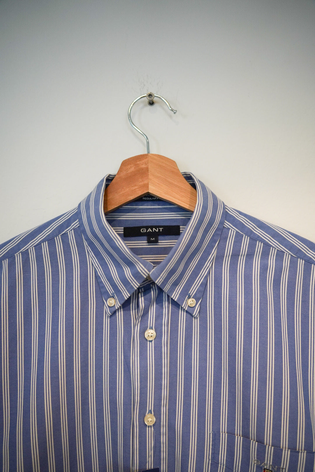 Gant Blue and White Striped Regular Fit Pinpoint Oxford Cotton Shirt