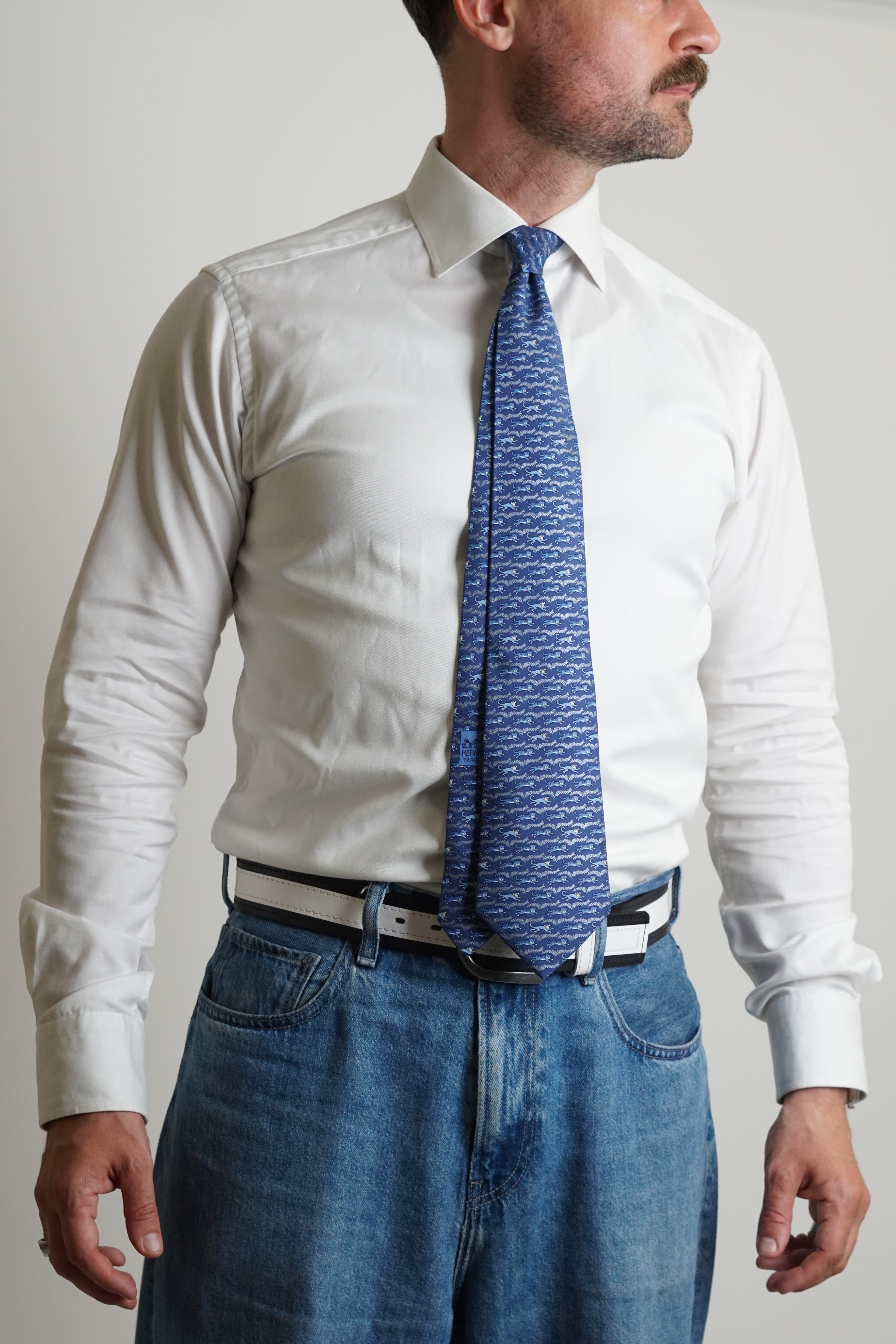 Hermés Blue Tiger and Abe Silk Tie
