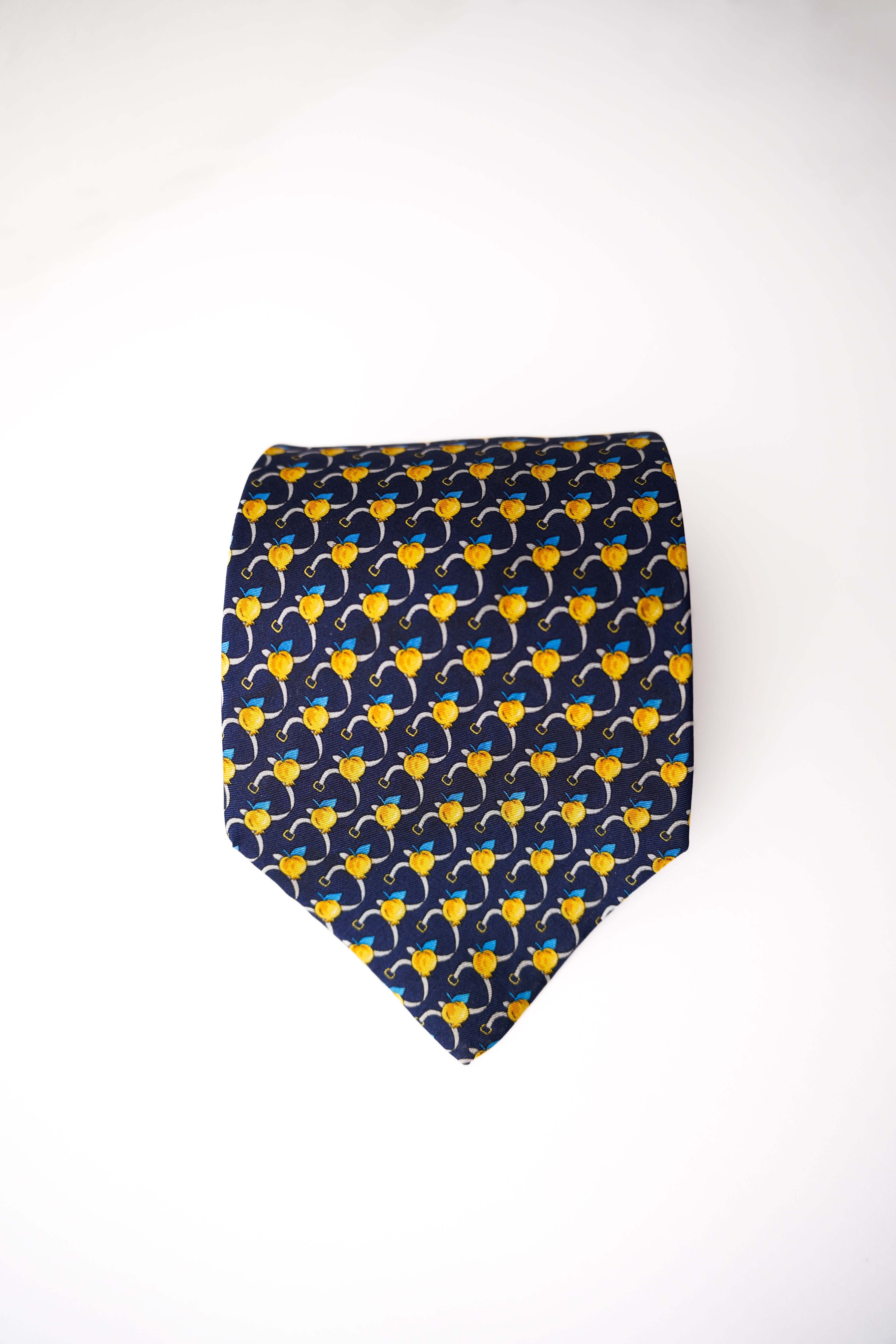 Florentino Blue and Lemon Print Vintage Silk Tie