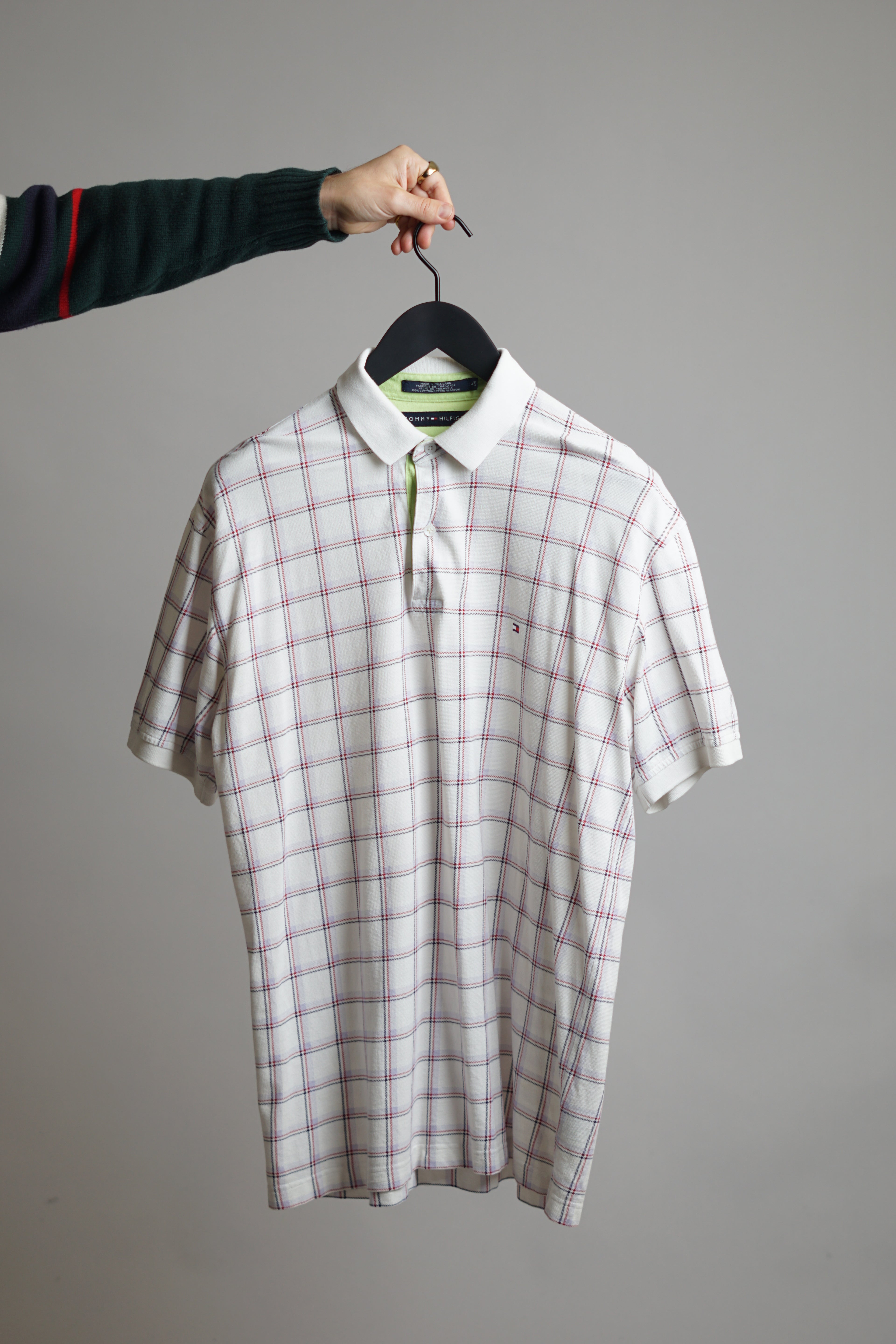 Tommy Hilfiger White & Red/Black Checkered Polo Shirt