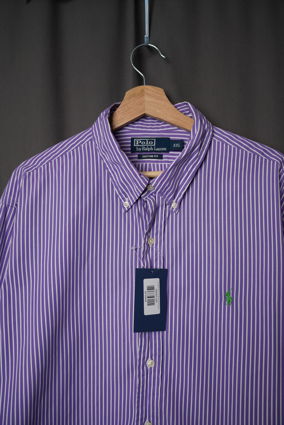 Polo Ralph Lauren Purple and White Striped Custom Fit Button Down Cotton Shirt
