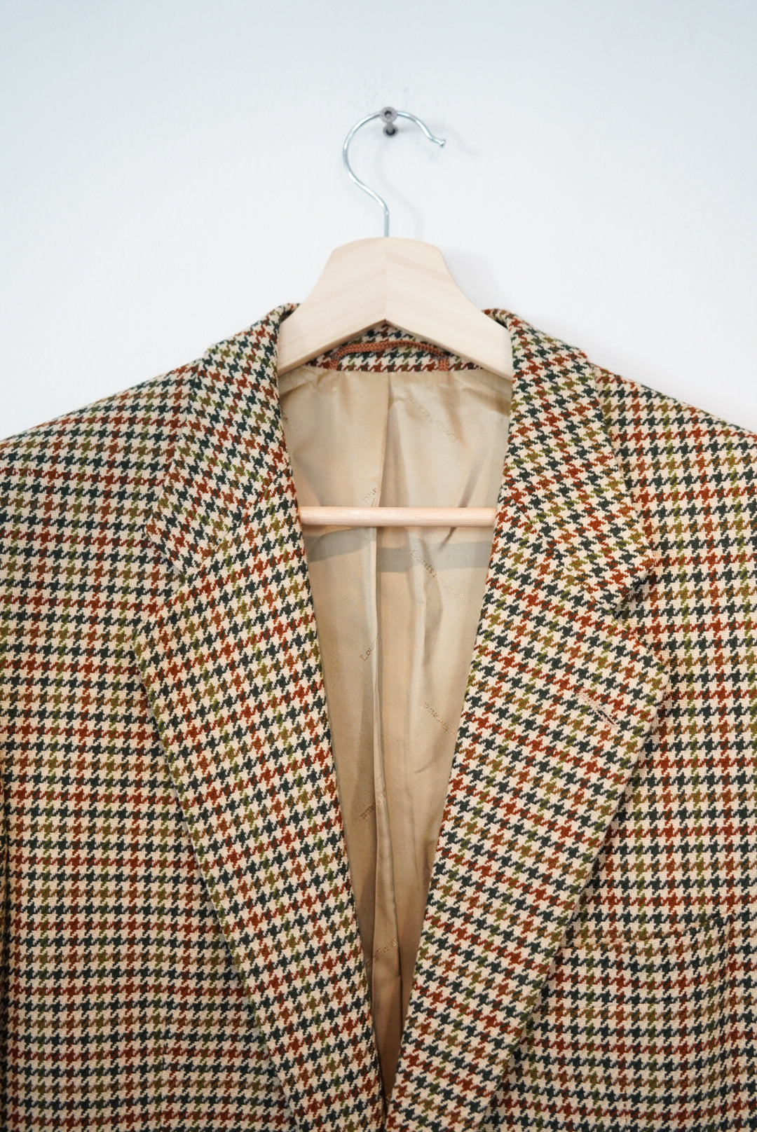 Louis Féraud Brown Houndstooth Checkered Virgin Wool Blazer