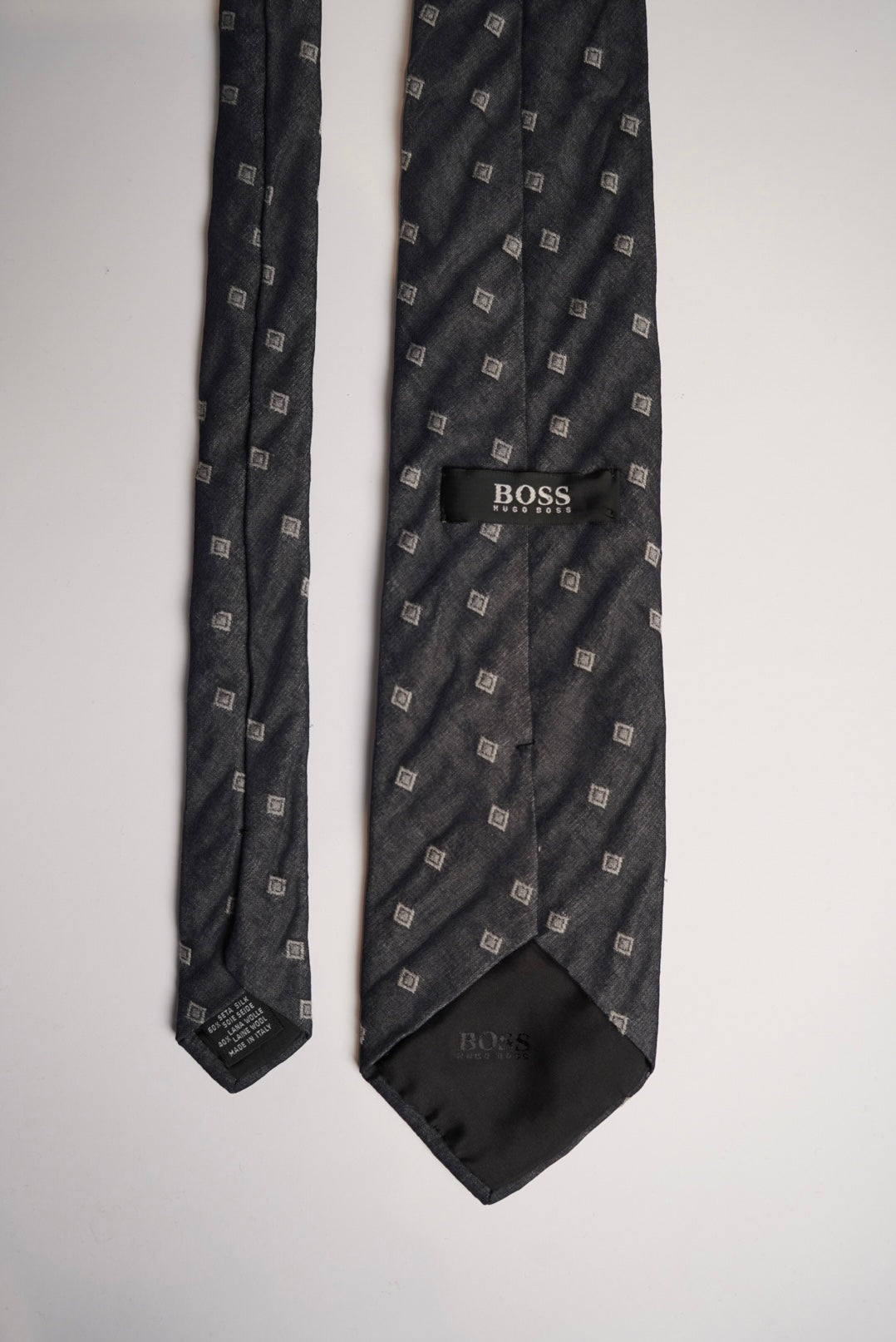 Hugo Boss Dark and Light Grey Dotted Silk and Wool Tie