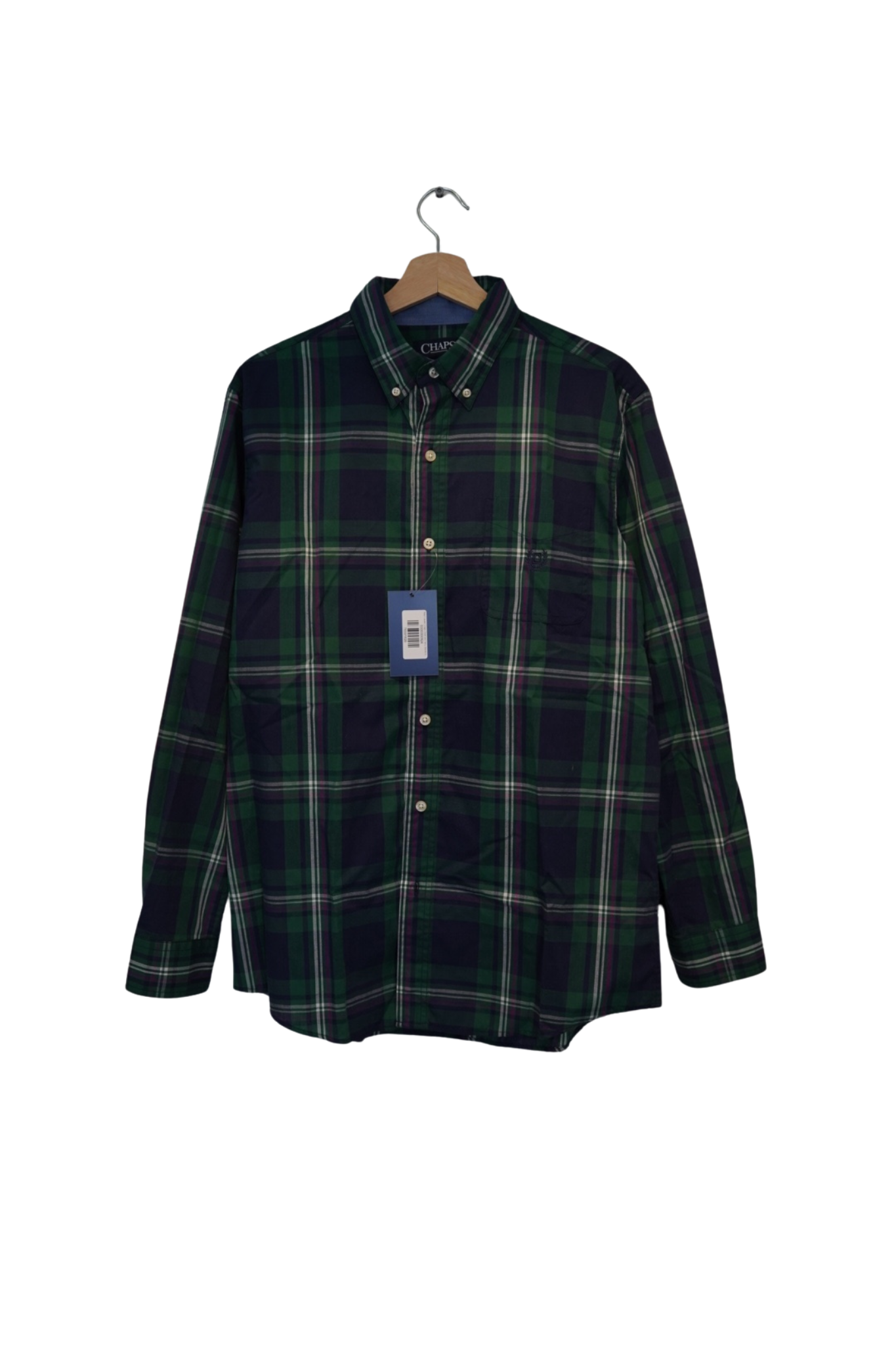 Ralph Lauren Chaps Green and Navy Checkered Easy Care Cotton Shirt