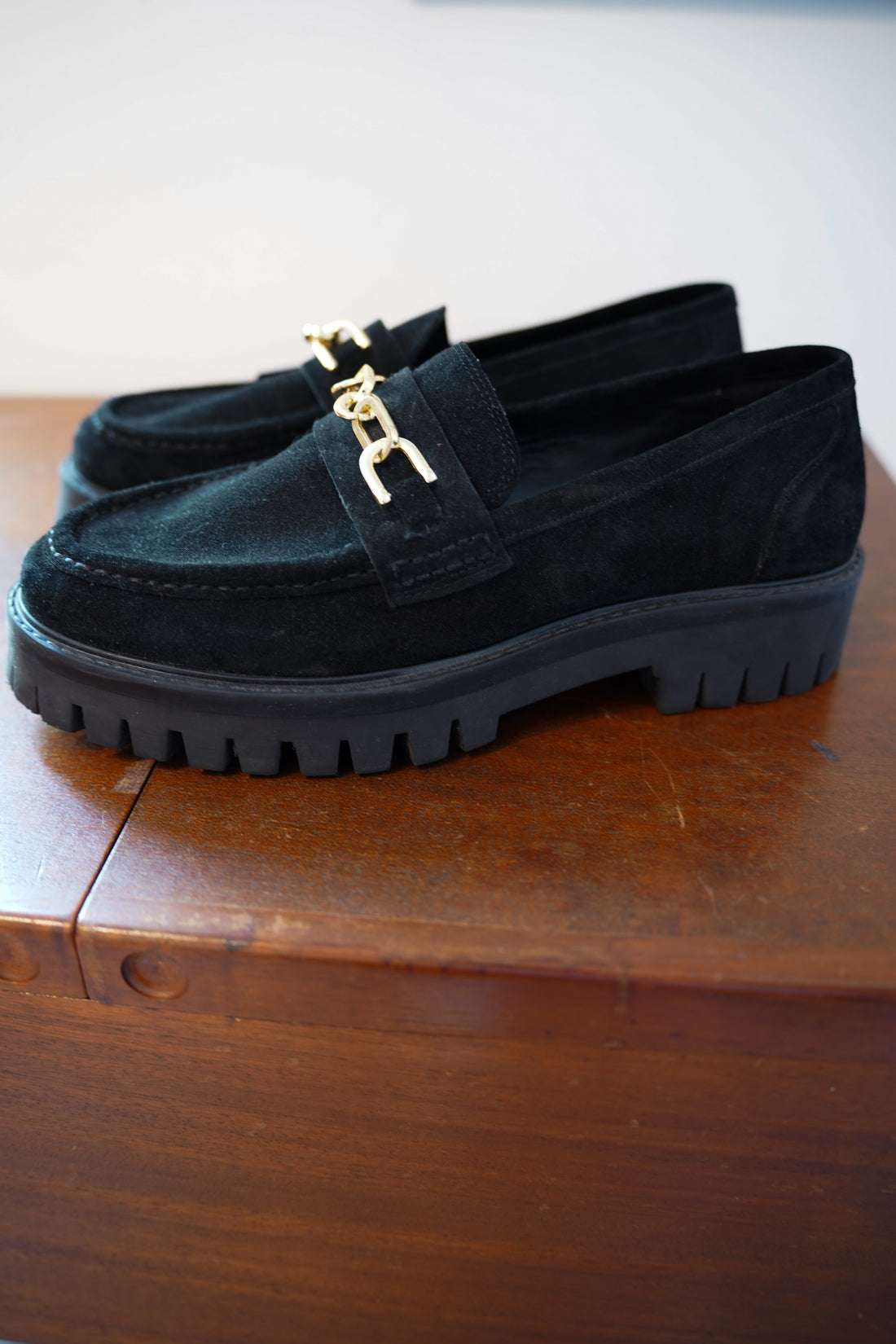 Asra Black Suede Leather Loafers