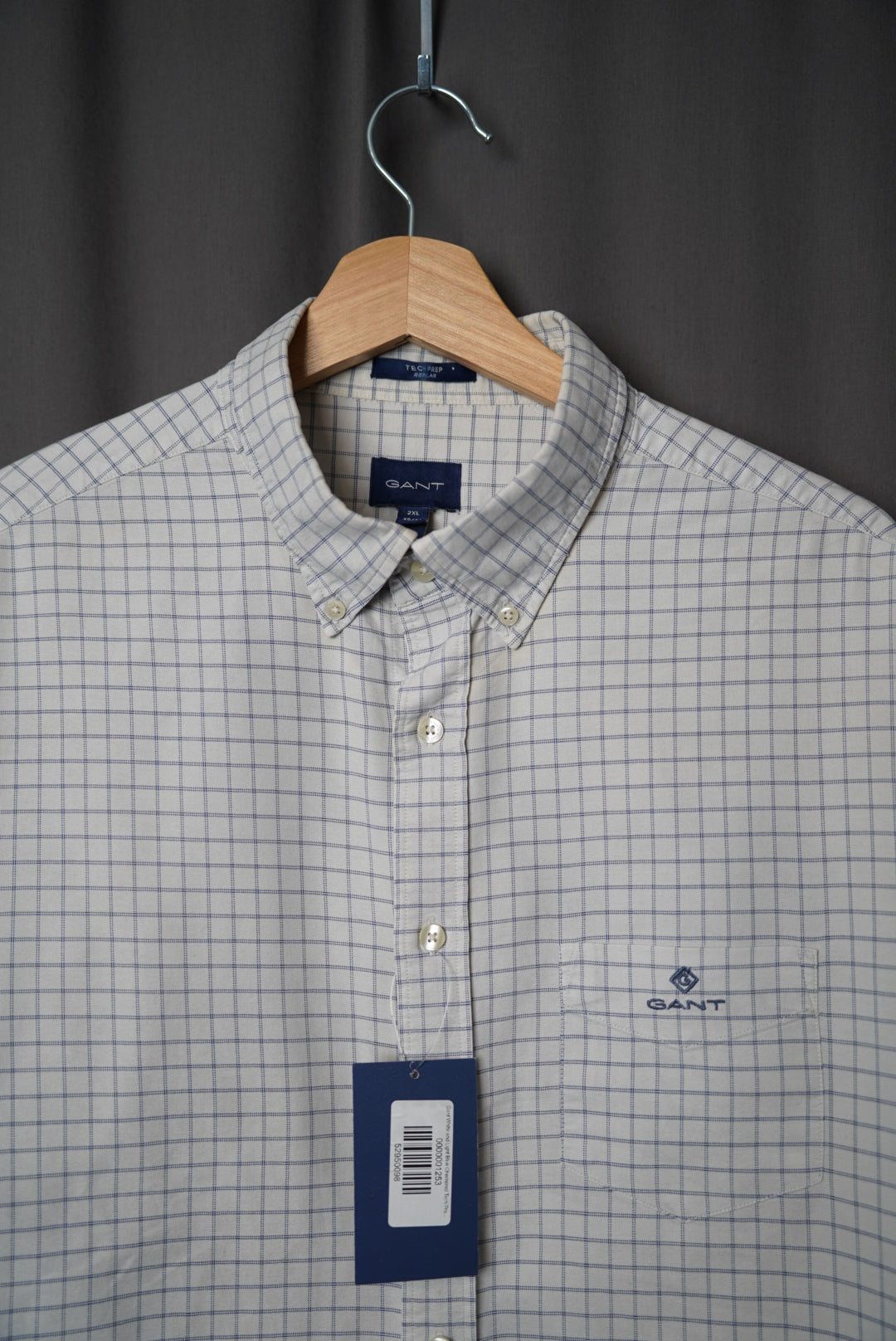 Gant White and Light Blue Checkered Tech Prep Regular Cotton Button Down Shirt