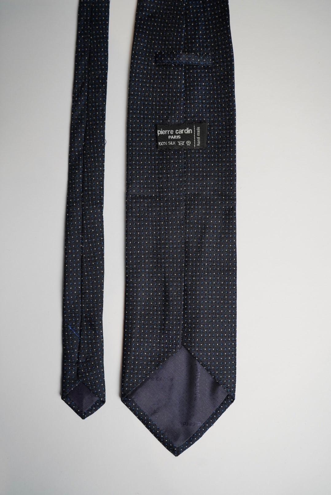 Pierre Cardin Paris Dark Blue Dotted Hand Made Silk Tie