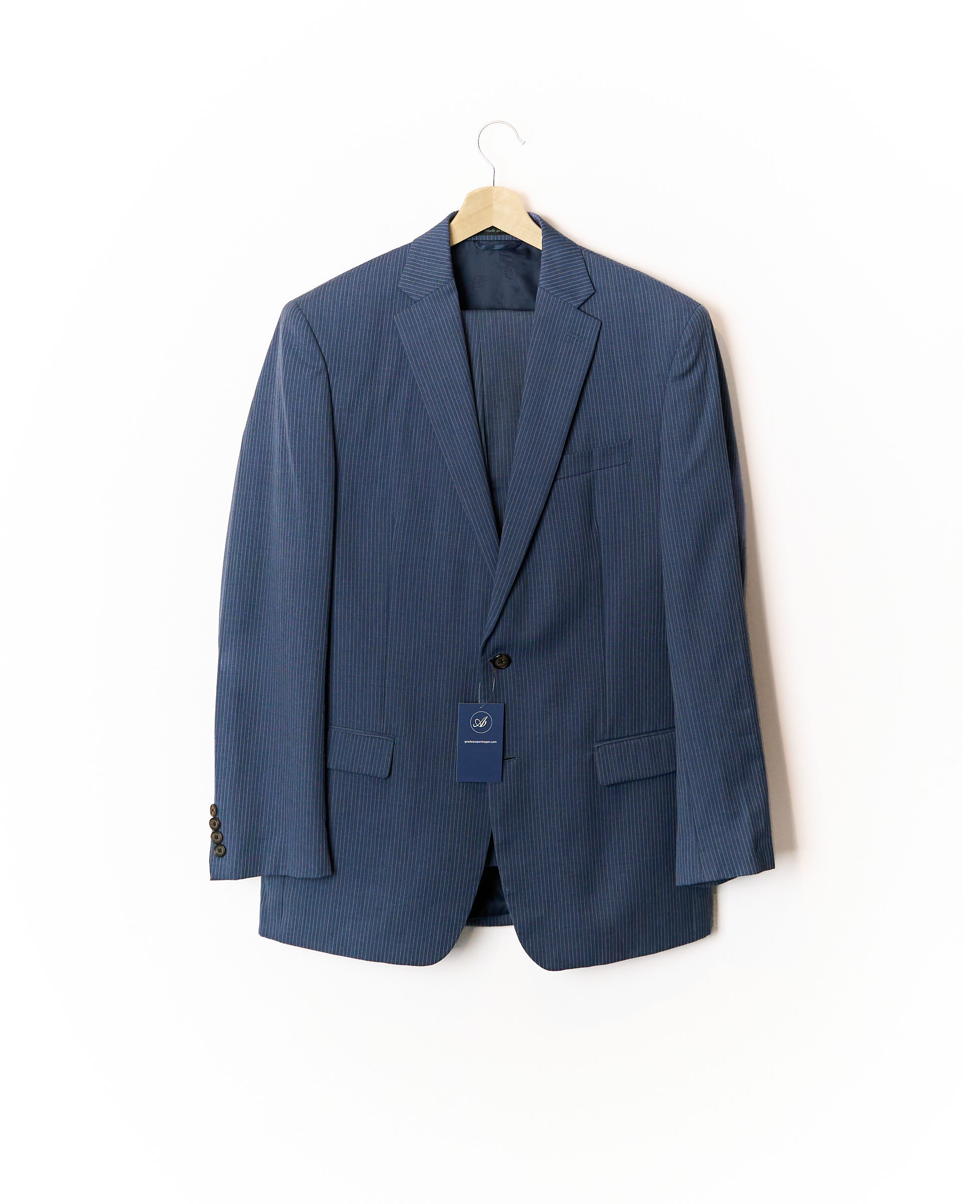 Ralph Lauren Blue Pinstripe Long Green Label Wool Suit