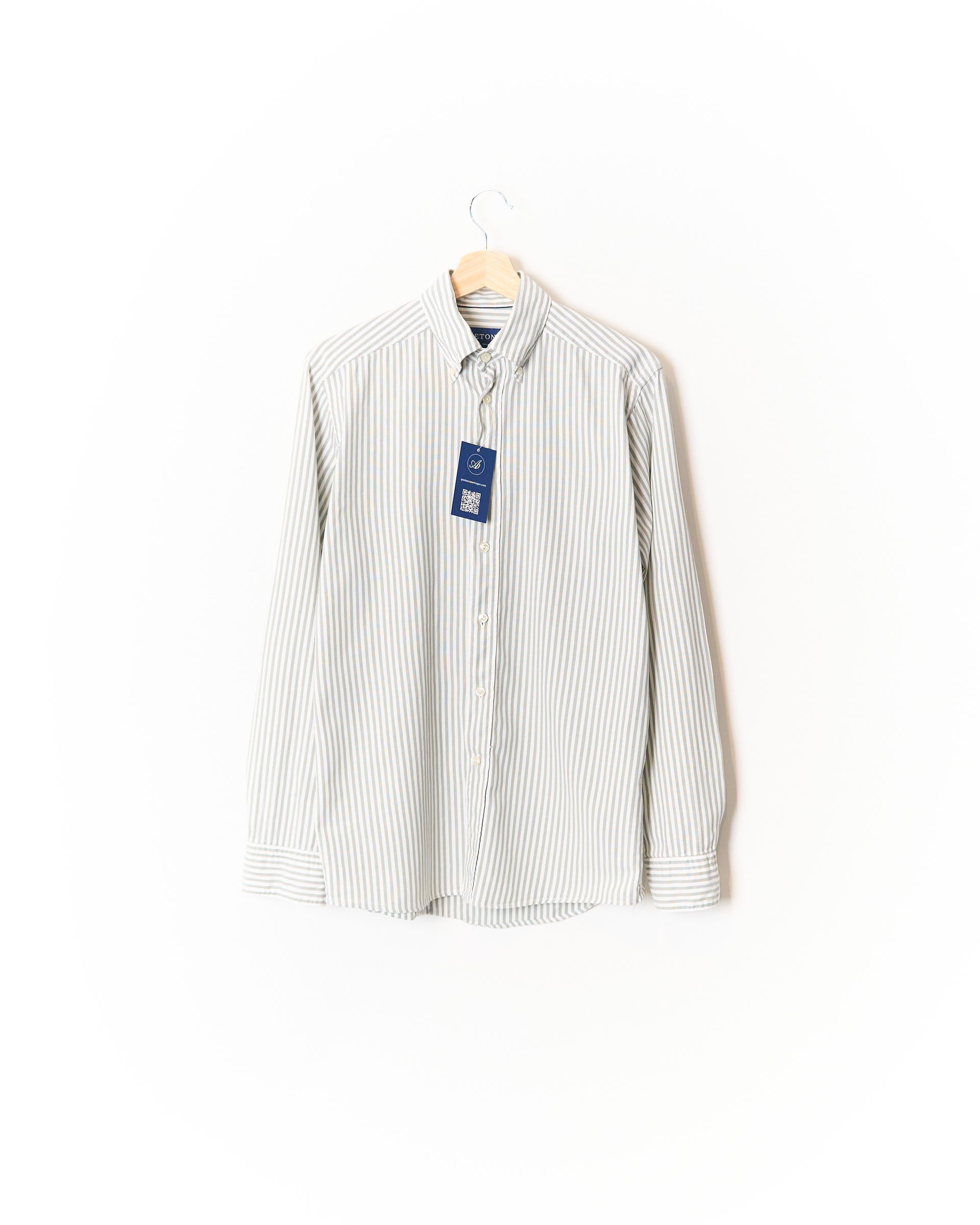 Eton Light Grey and White Striped Slim Button Down Cotton Shirt