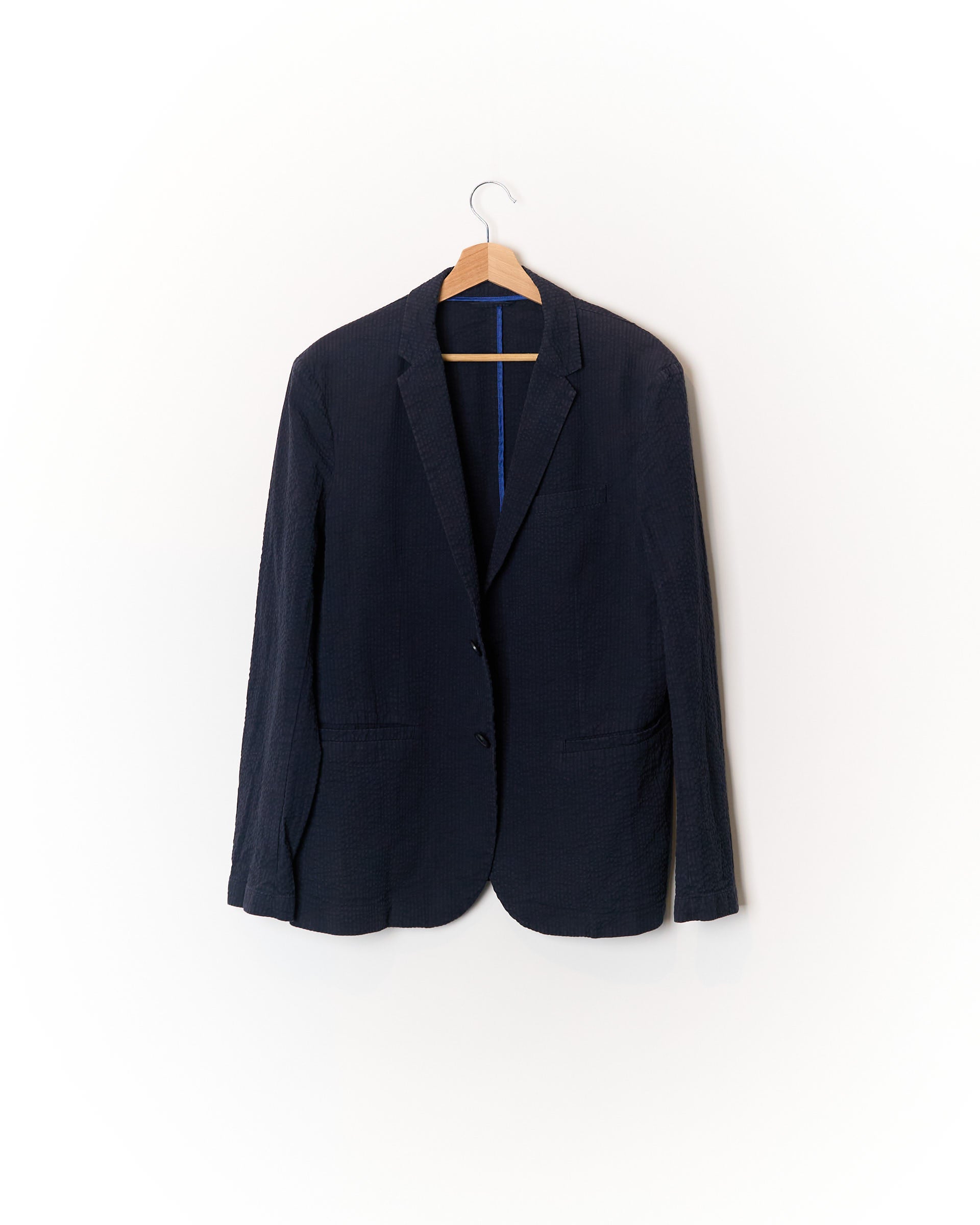 Armani Exchange Navy Seersucker Unconstructed Cotton Blazer