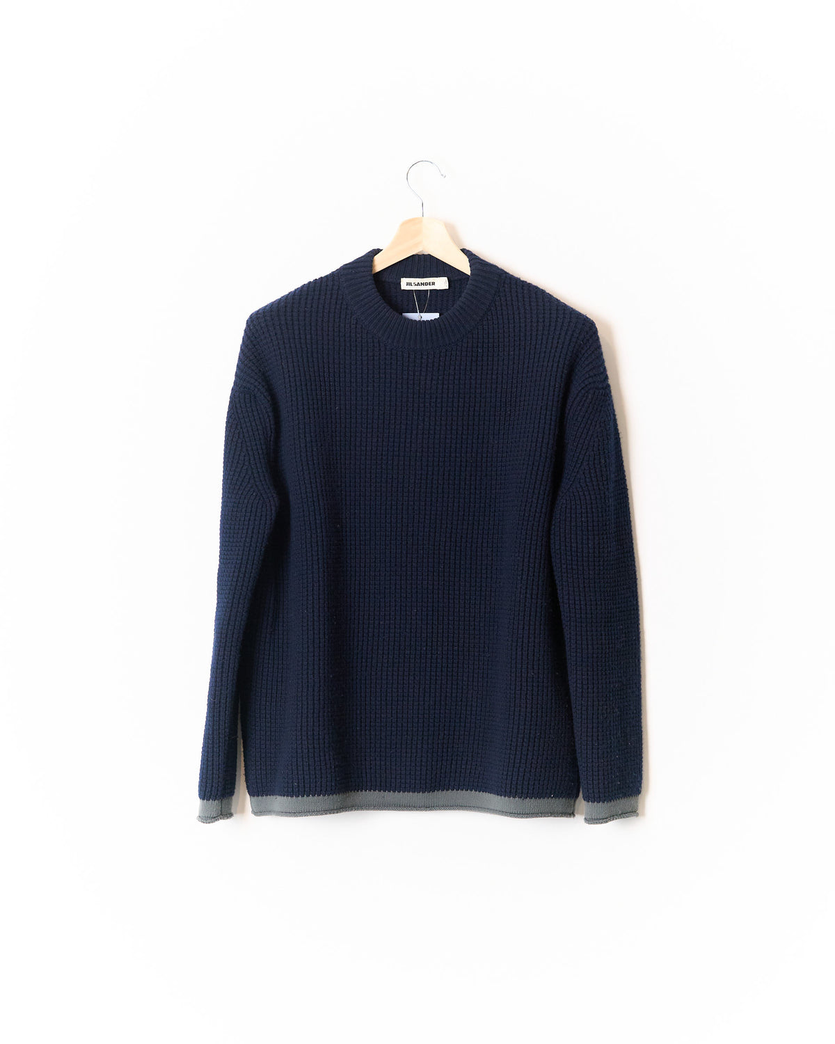 Jil Sander Navy Blue Ribbed Virgin Wool Sweater