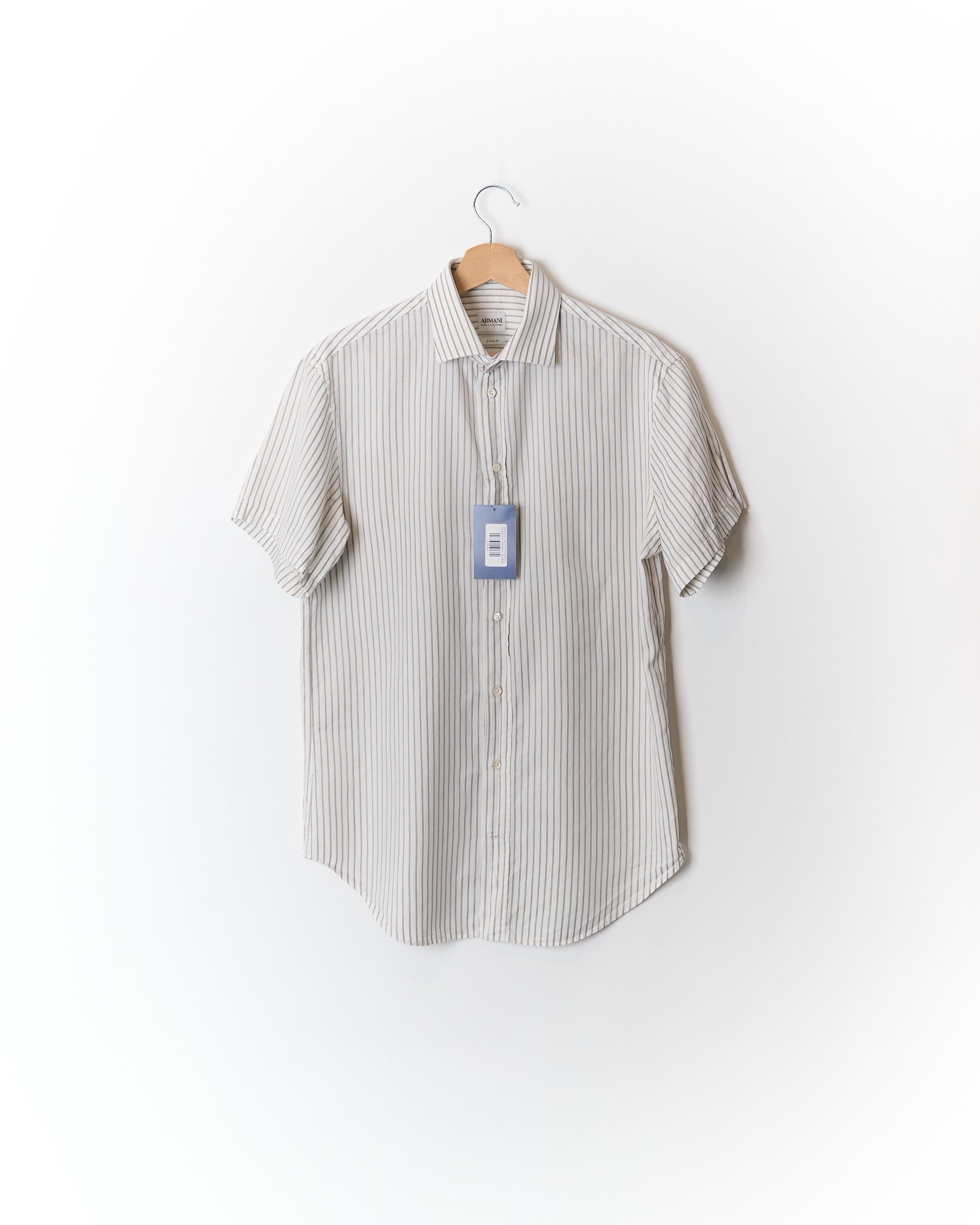 Giorgio Armani Collezioni White and Dark Grey Striped Short Sleeved Shirt