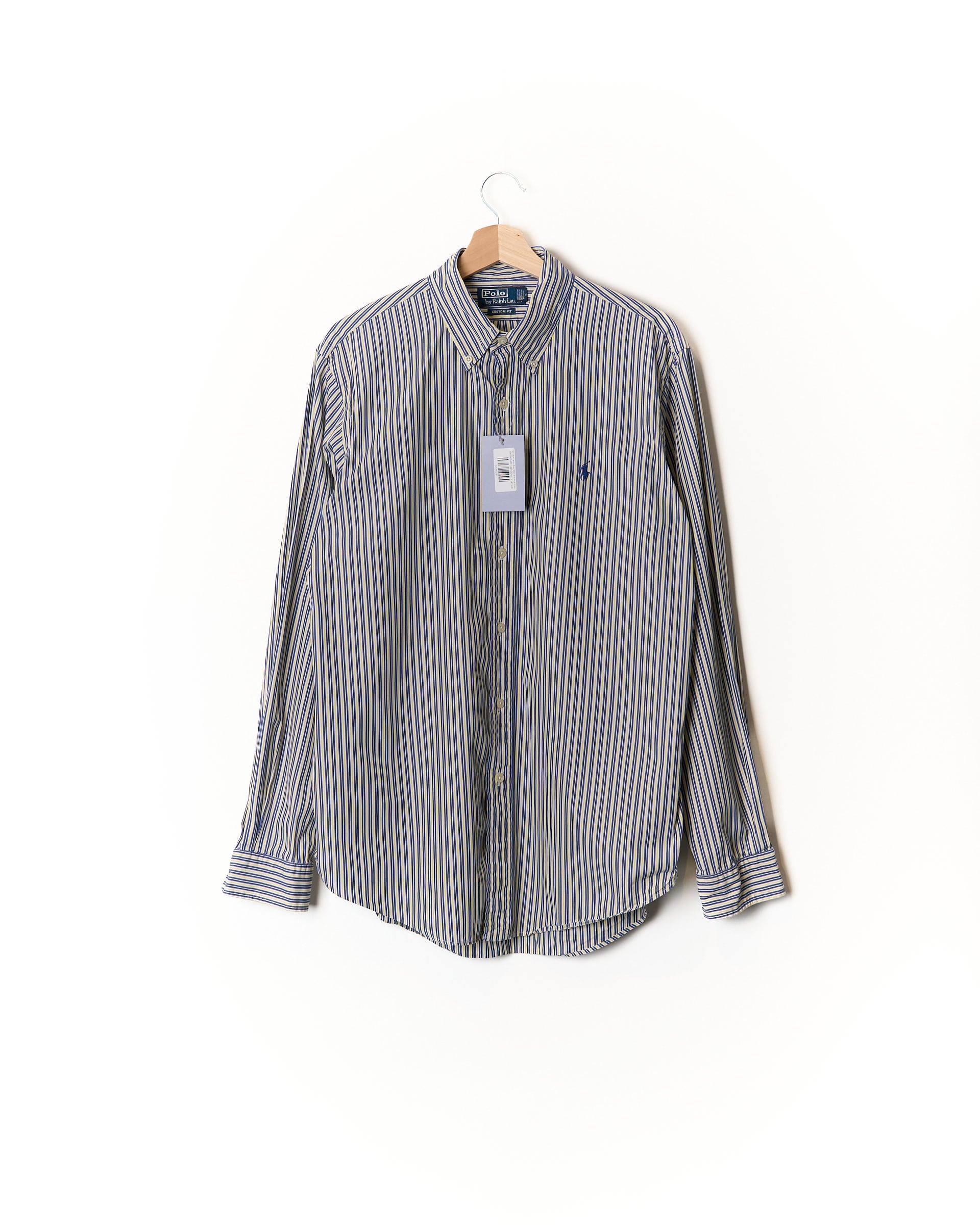 Polo Ralph Lauren Blue, Yellow and White Striped Button Down Custom Fit Cotton Shirt