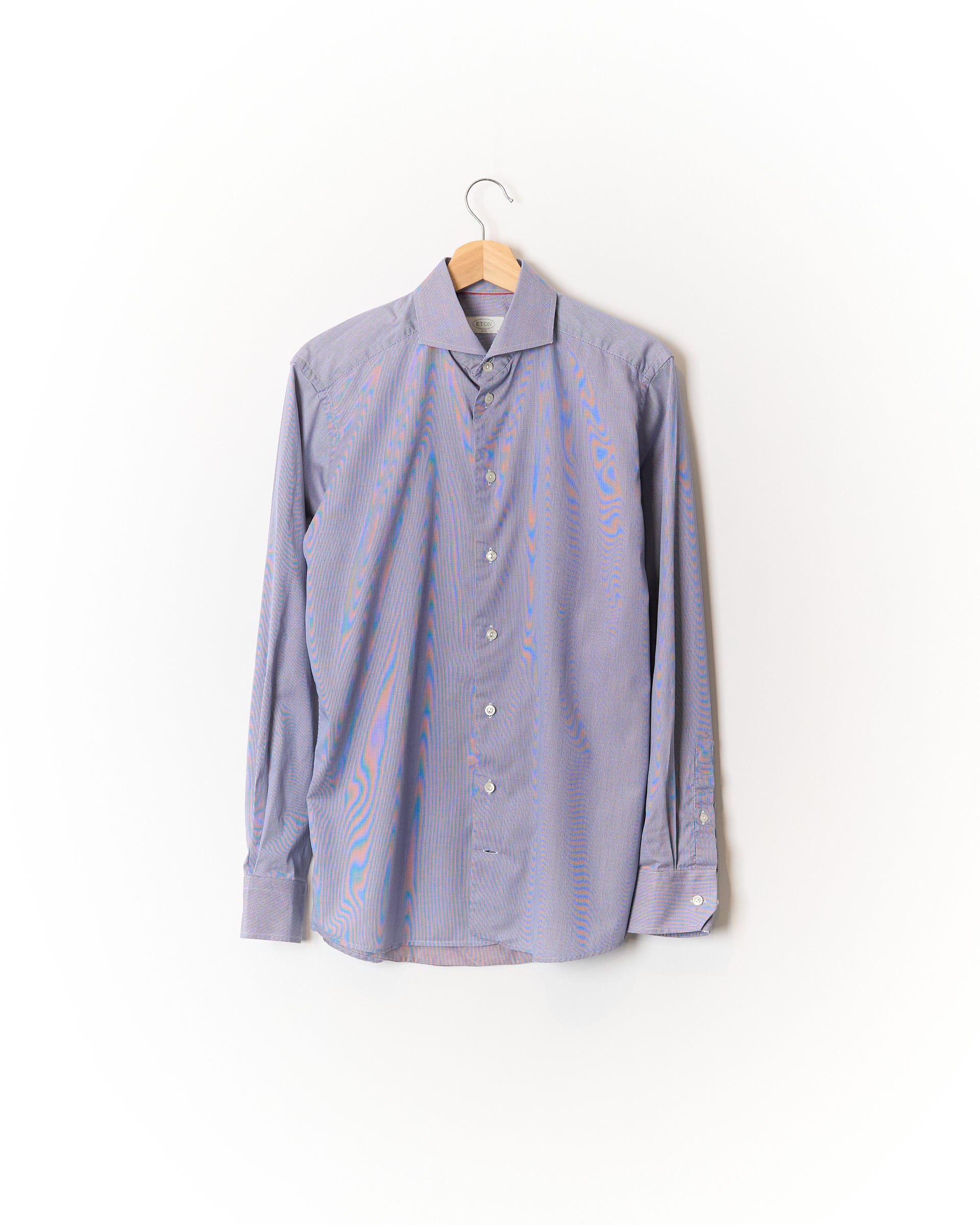 Eton Blue and White Checkered Dotted Slim Cotton Shirt