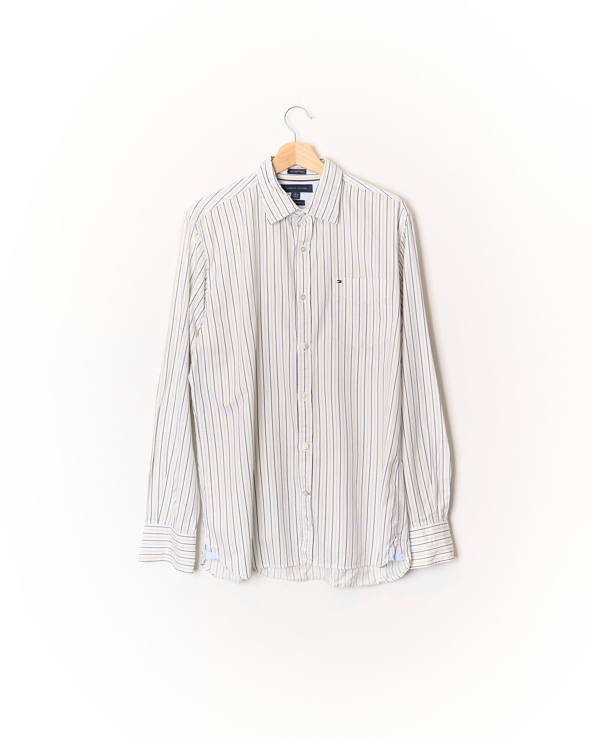 Tommy Hilfiger White, Green and Navy Striped Custom Fit 80&