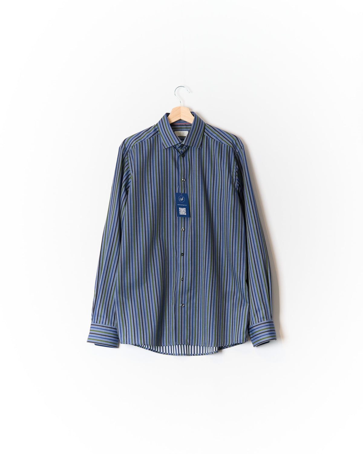 Eton Blue, Green and Navy Striped Contemporary Cotton Shirt