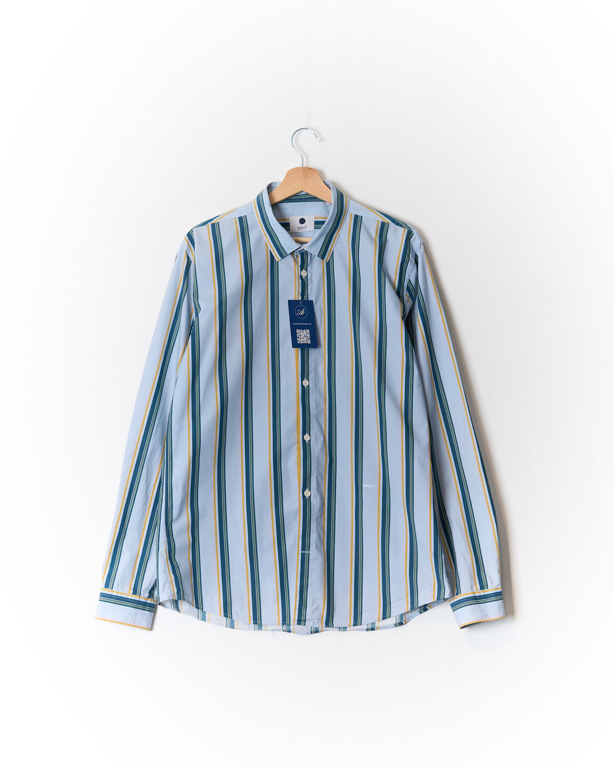 NN07 Light Blue, Green and Yellow Striped Morgan Cotton Shirt