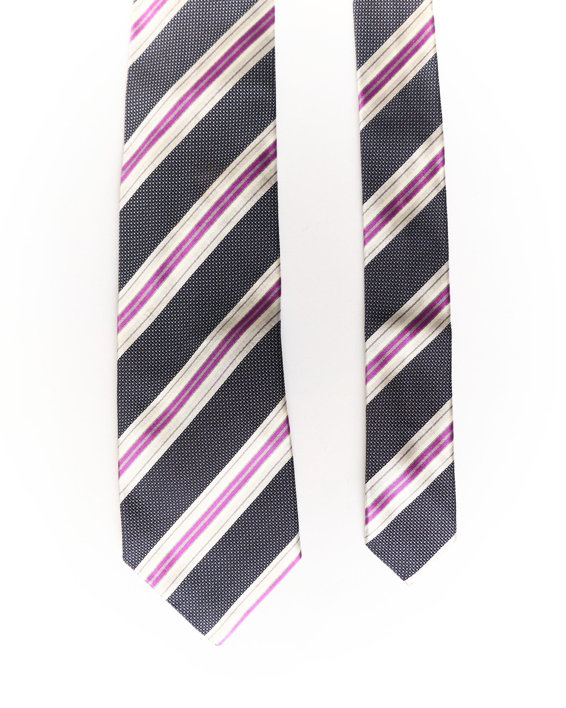Paul Smith Grey and Purple Striped Silk and Cotton Tie