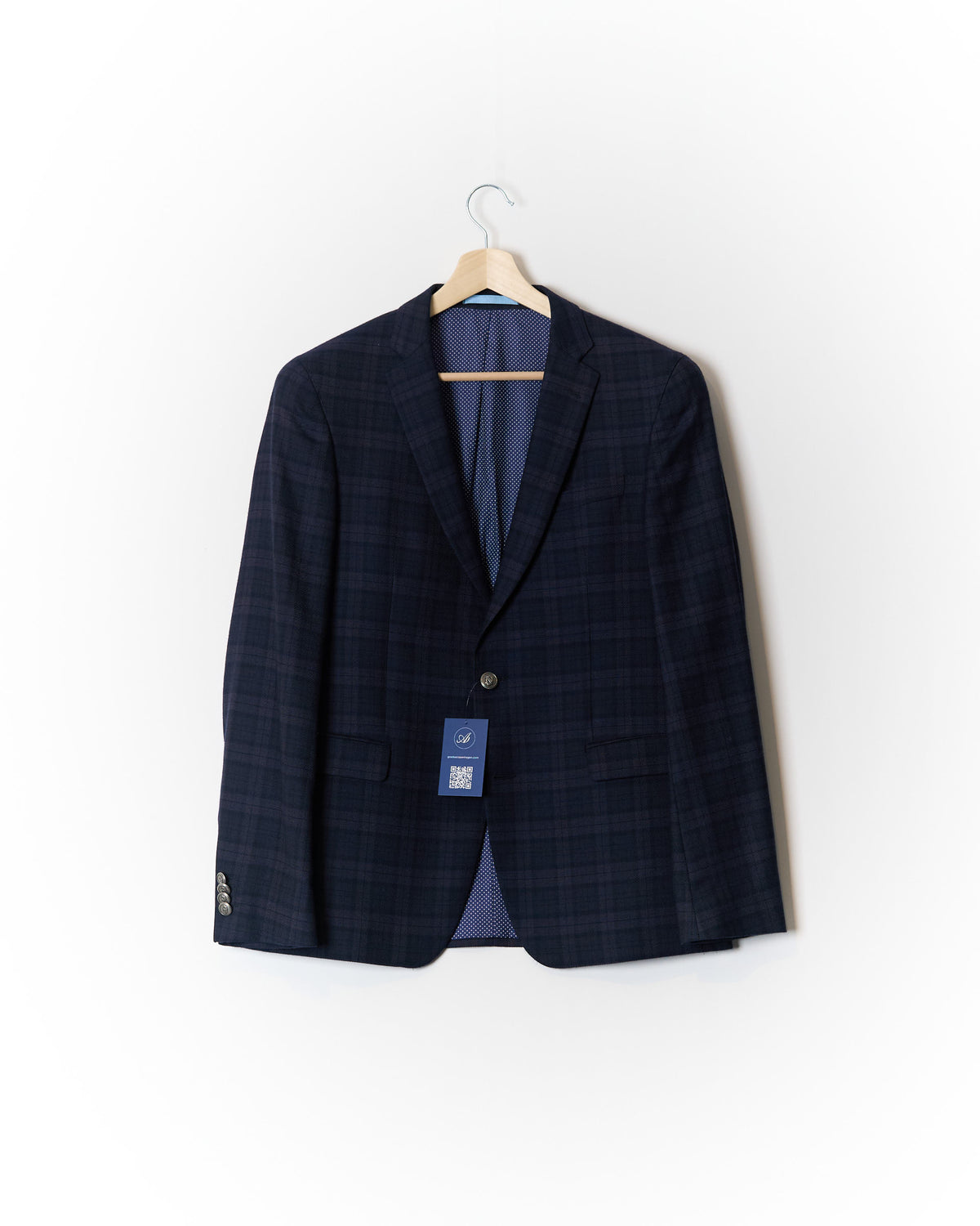 Sand Copenhagen Navy Checkered Silver Button Virgin Wool Club Blazer