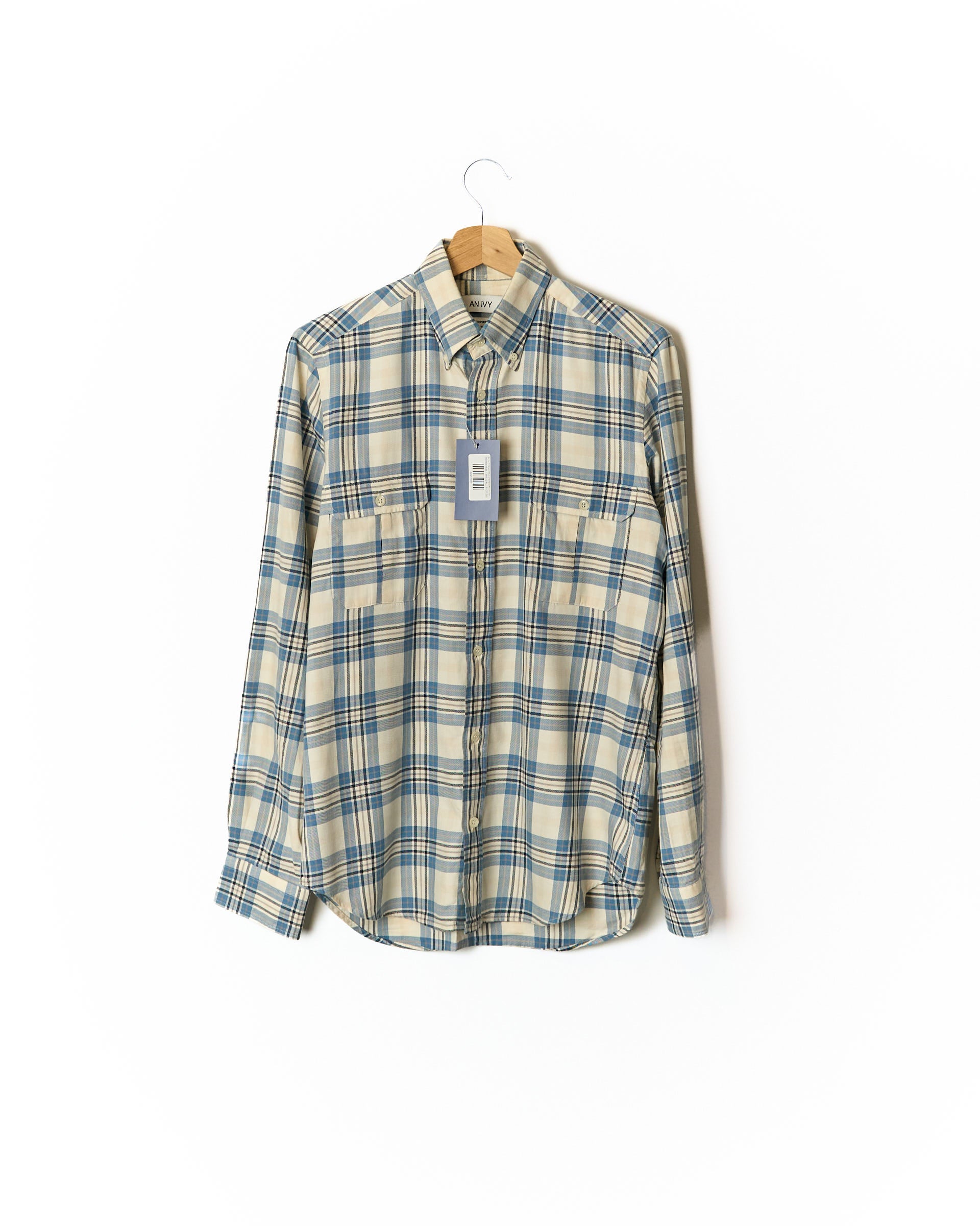 An Ivy White and Blue Checkered Button-Down Cotton Shirt