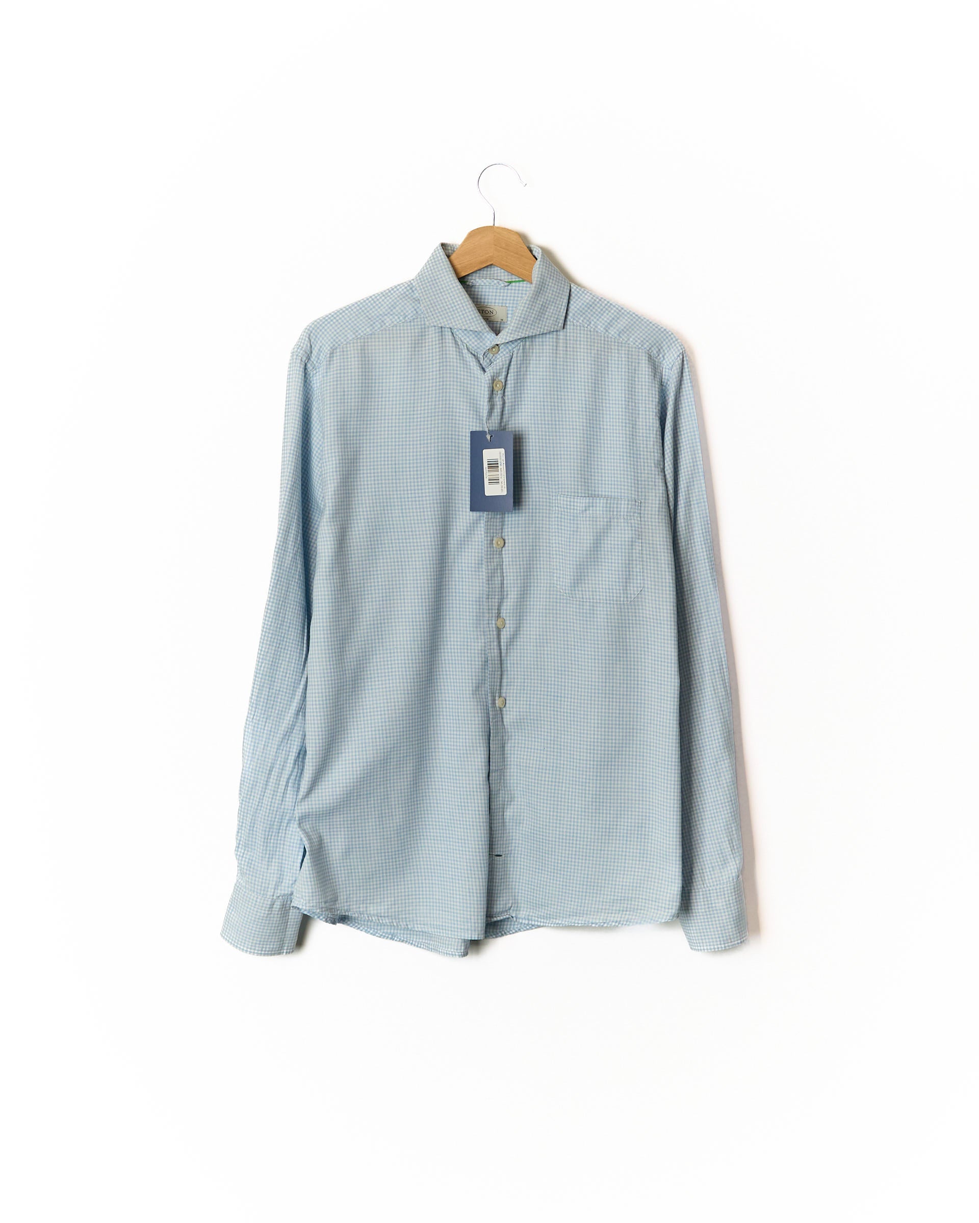 Eton Light Blue and White Checkered Slim Chelsea Cotton Shirt