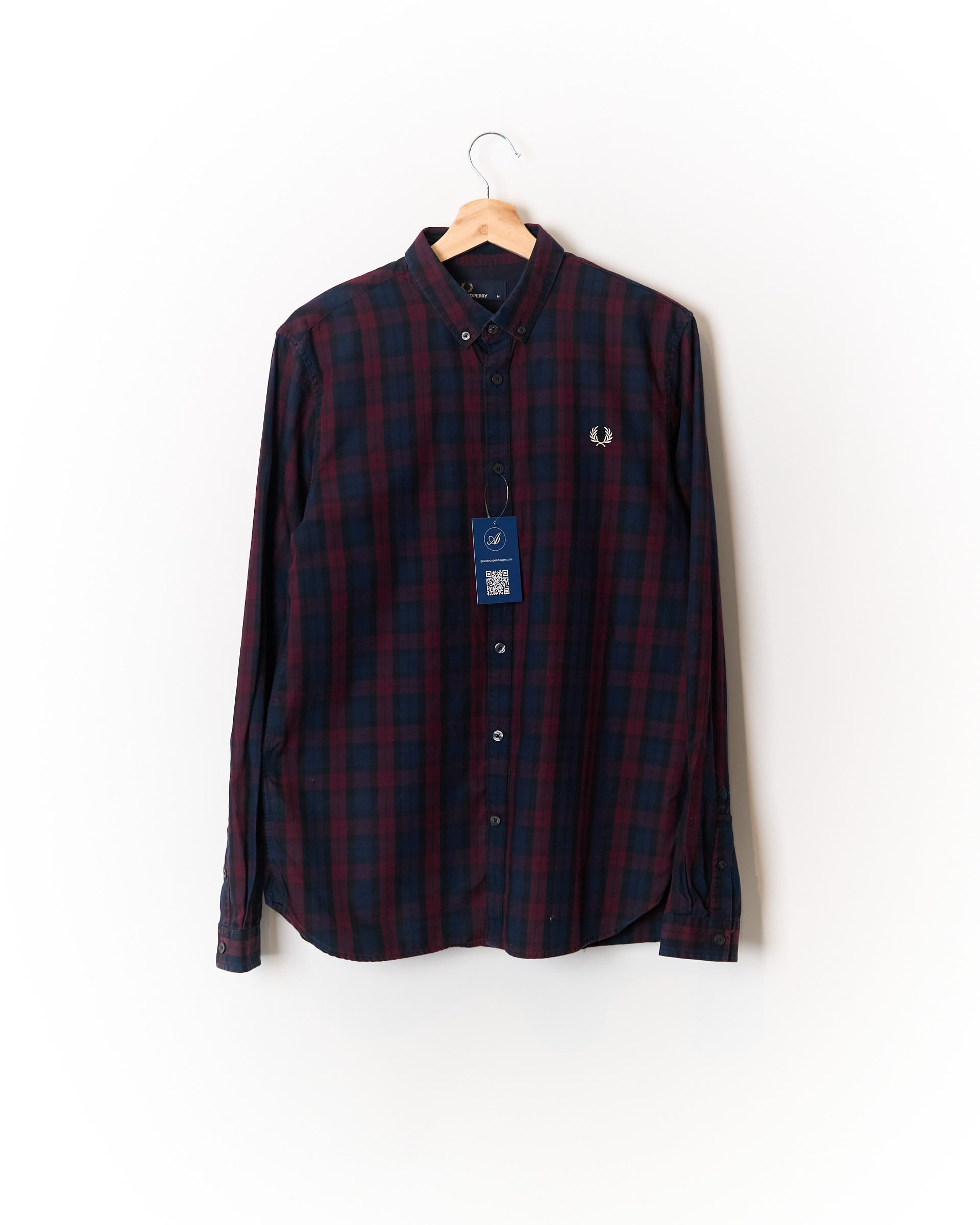 Fred Perry Dark Red and Navy Checkered Button Down Cotton Shirt