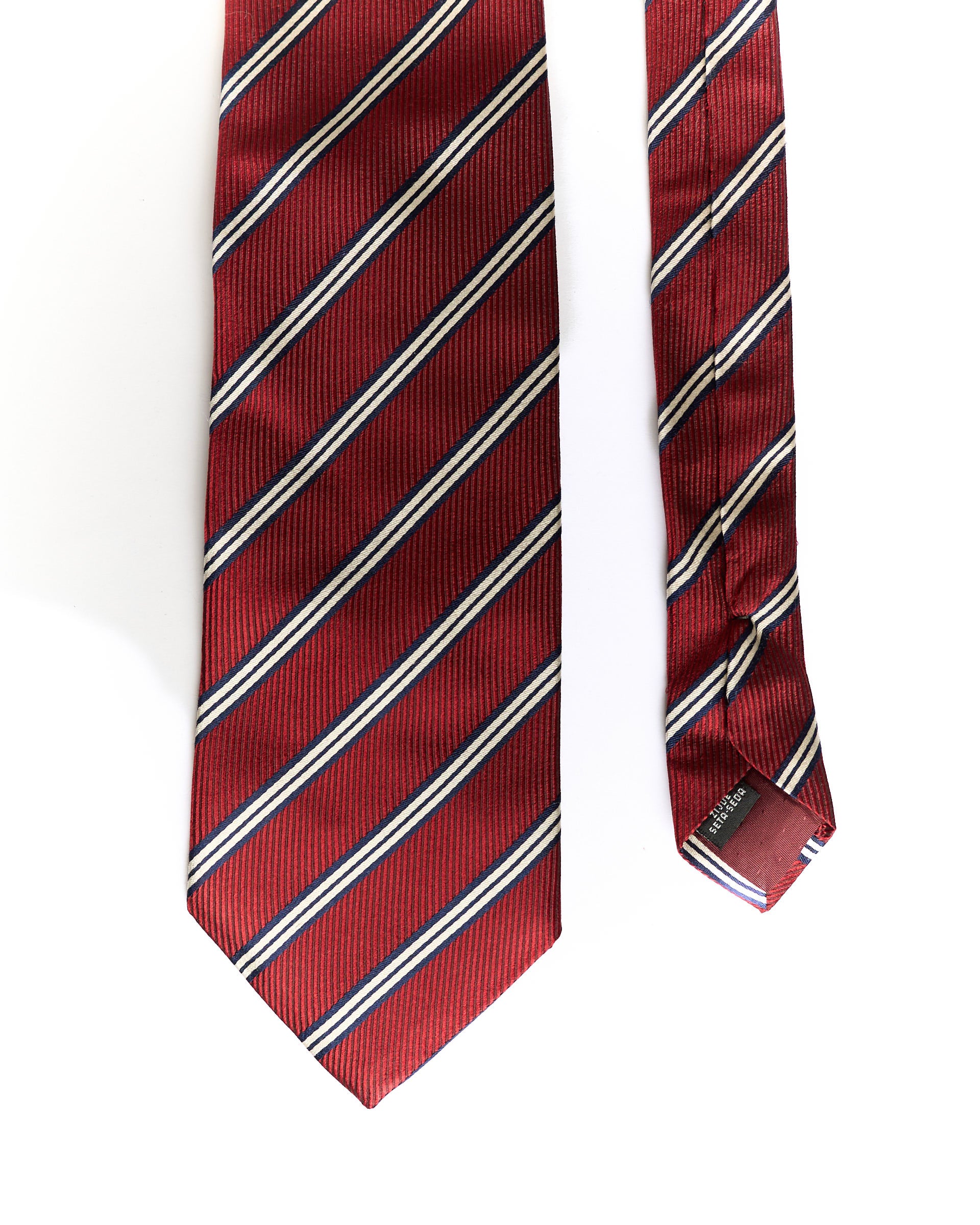 Cessario Red, Navy and White Striped Silk Tie