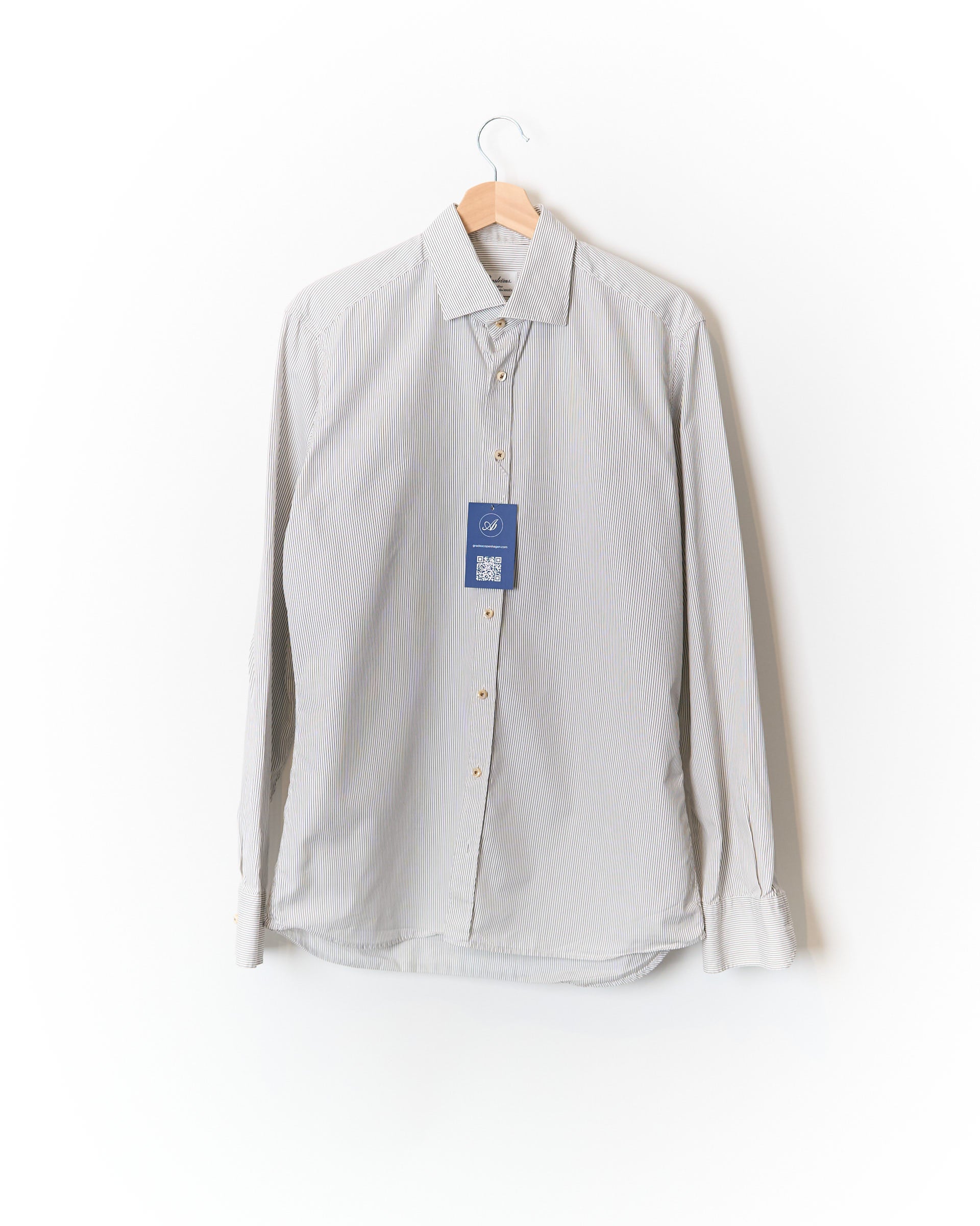 Stenströms White and Dark Grey Striped Slimline Luxury Poplin 100/2 Cotton Shirt