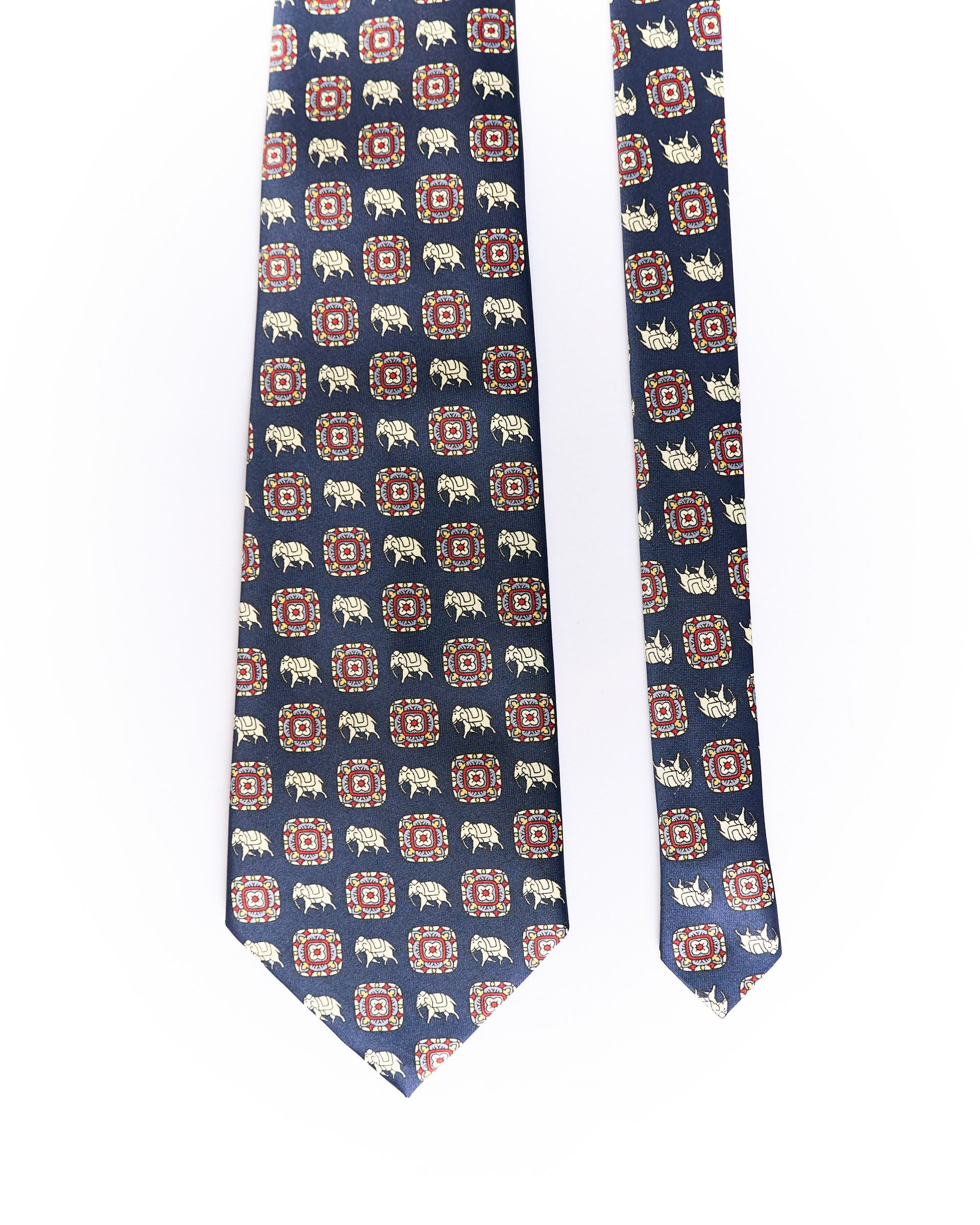 René Chagal Navy Elephant Print Hand Made Silk Tie