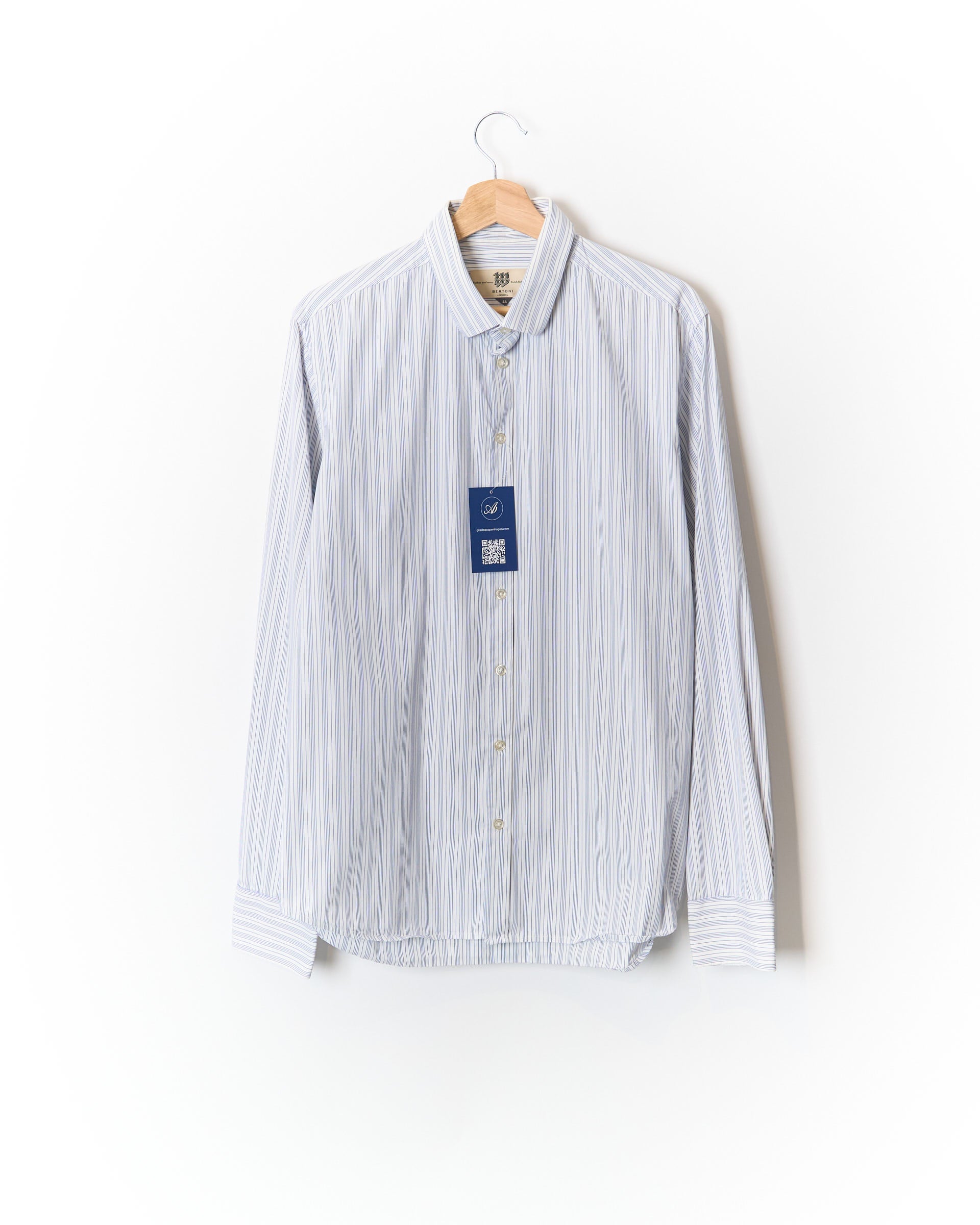 Bertoni White and Light Blue Striped Easy Care Cotton Shirt