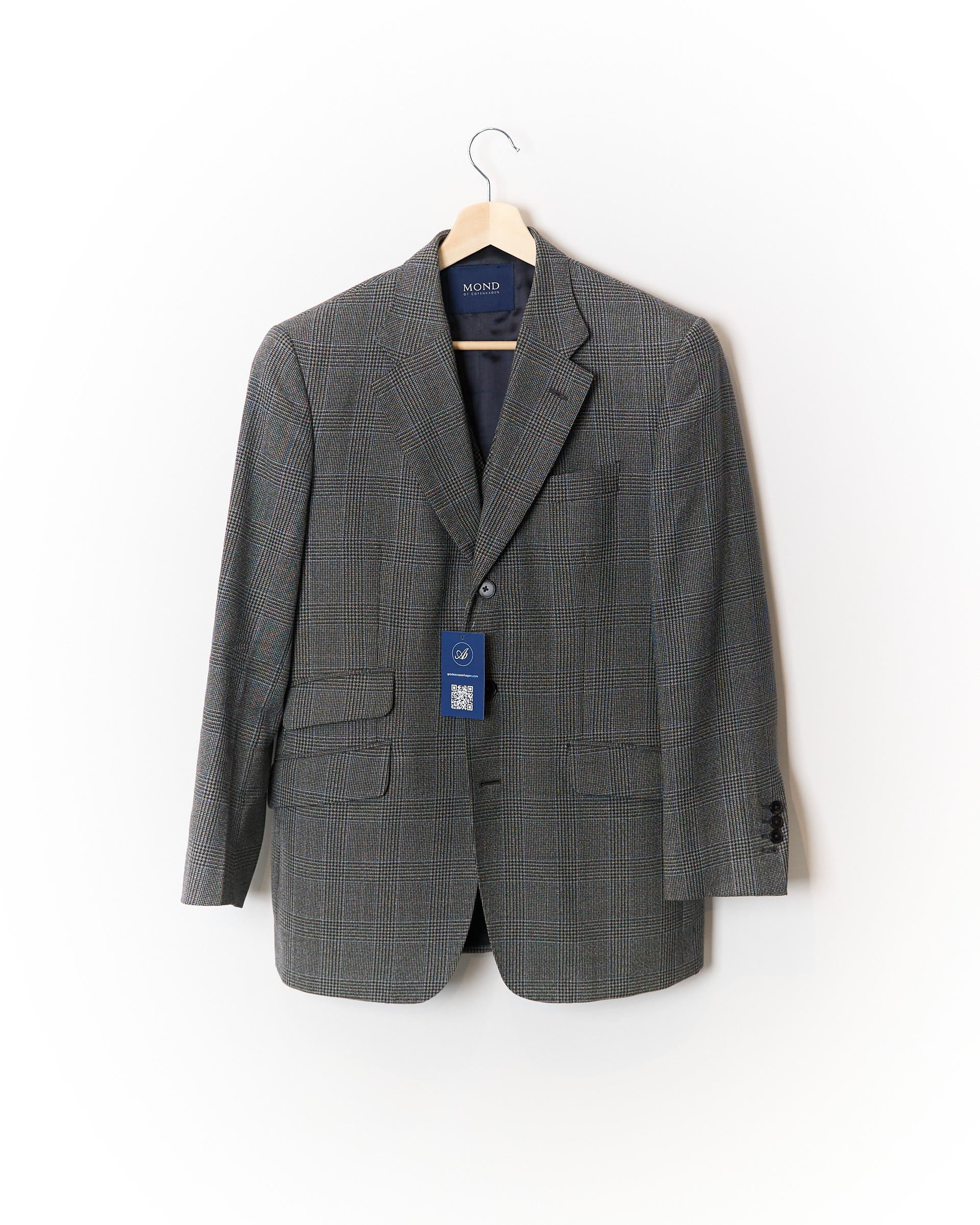 Mond Grey Checkered Wide Legs and Vest Wool Suit