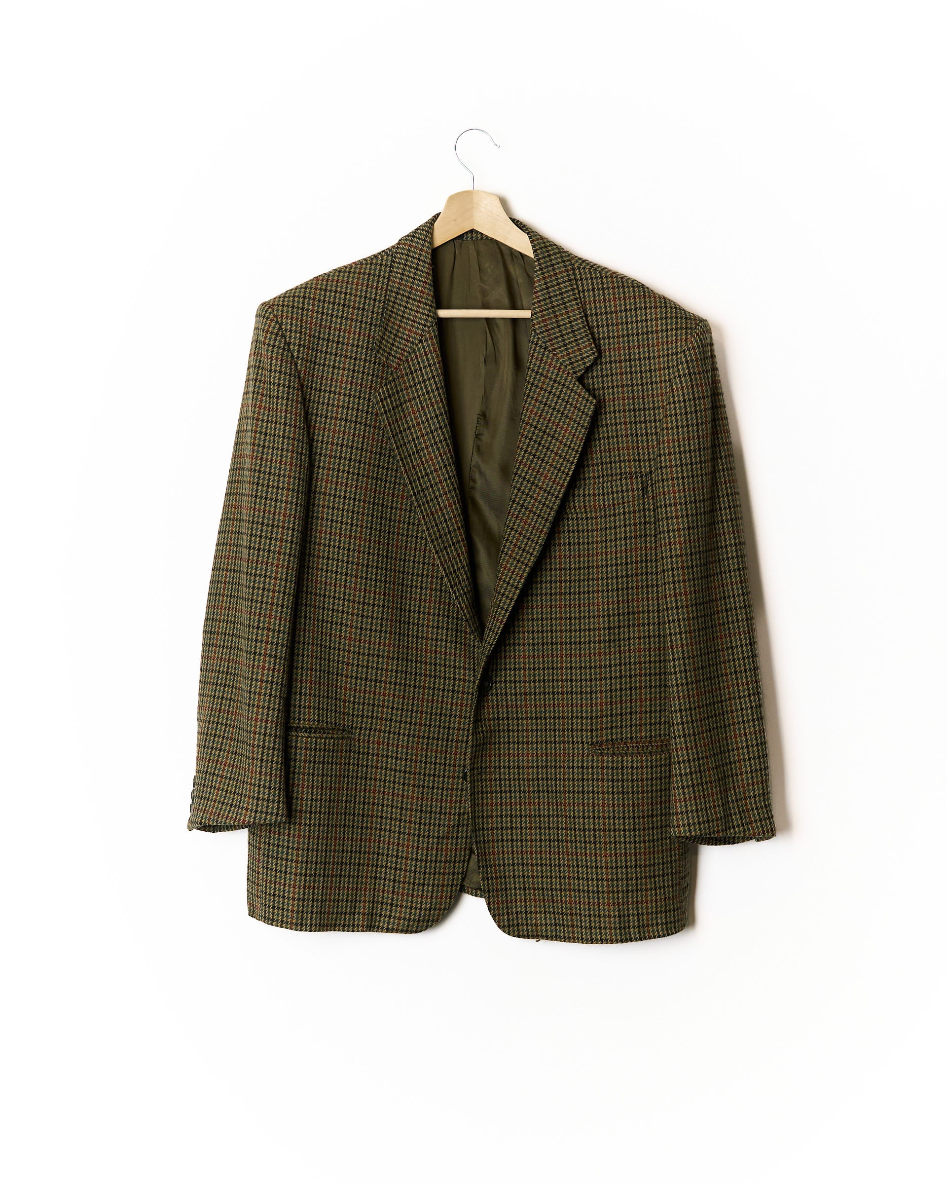 Franco Russi Brown, Green and Navy Houndstooth Virgin Wool Sport Jacket Blazer