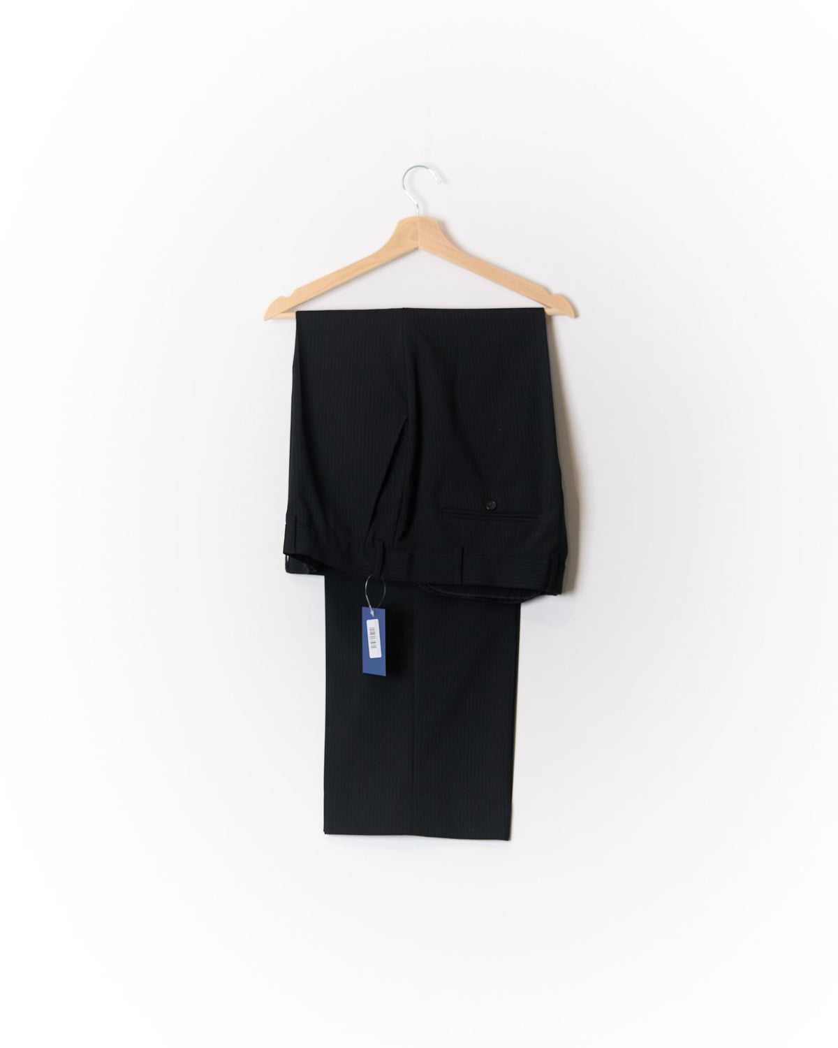 Black Pinstripe Straight Leg Wool Dress Pants