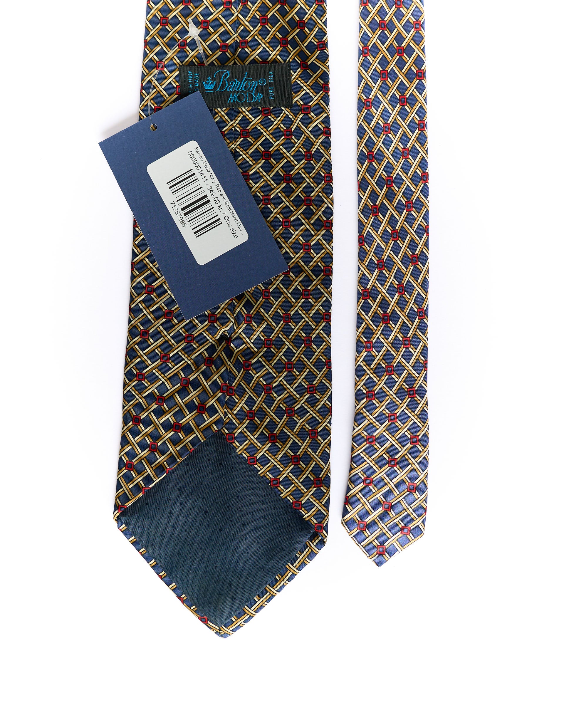 Banton Moda Navy, Red and Gold Hand Made Checkered Silk Tie