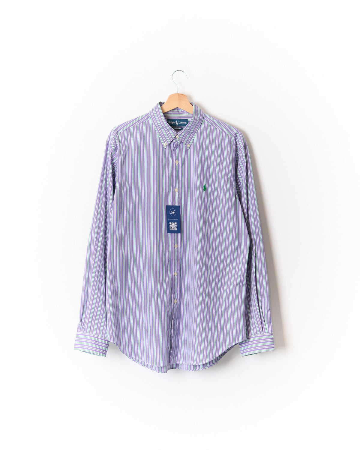 Ralph Lauren Purple, Green and Navy Striped Classit Fit Button Down Cotton Shirt