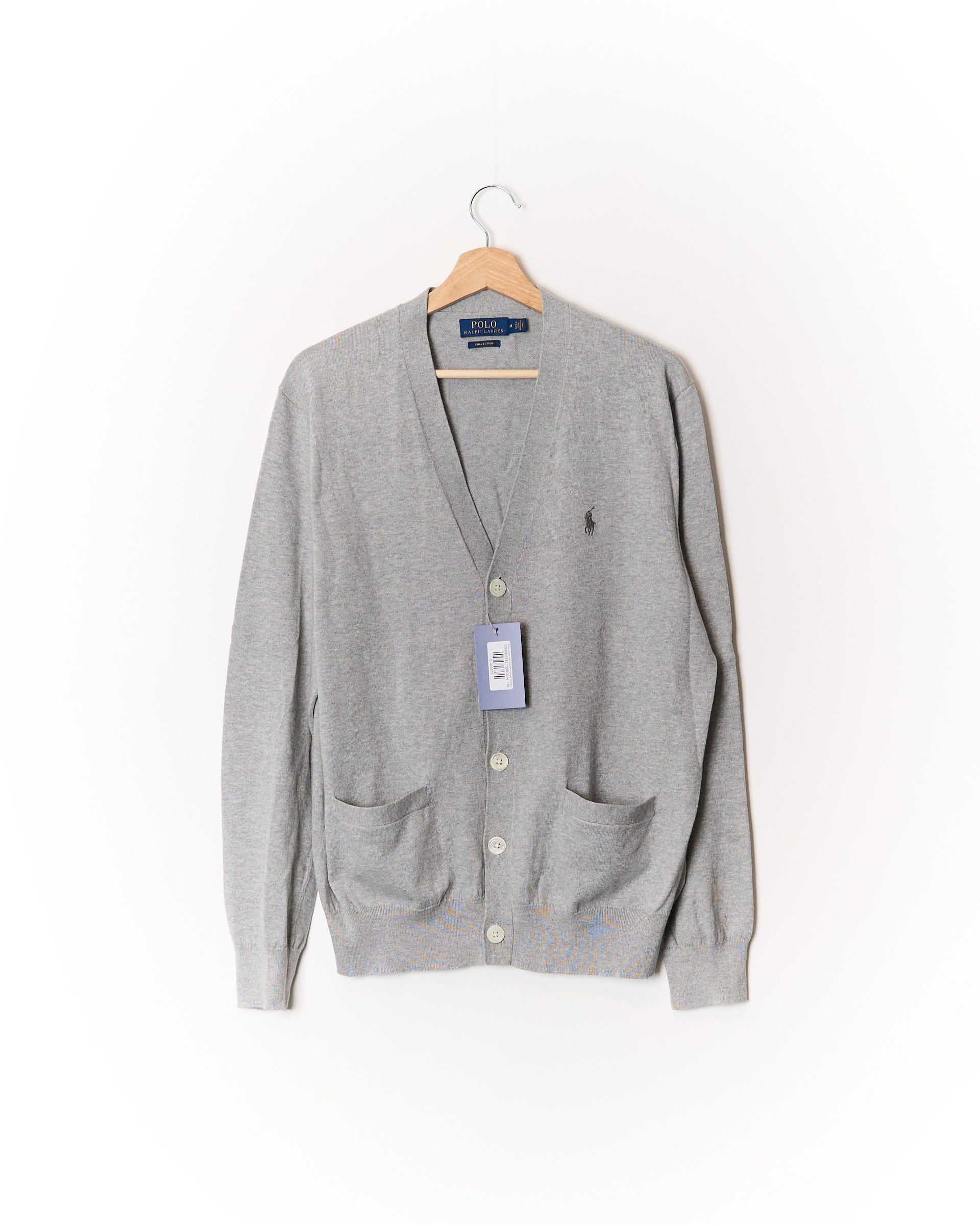 Ralph Lauren Strickjacke aus hellgrauer Pima-Baumwolle