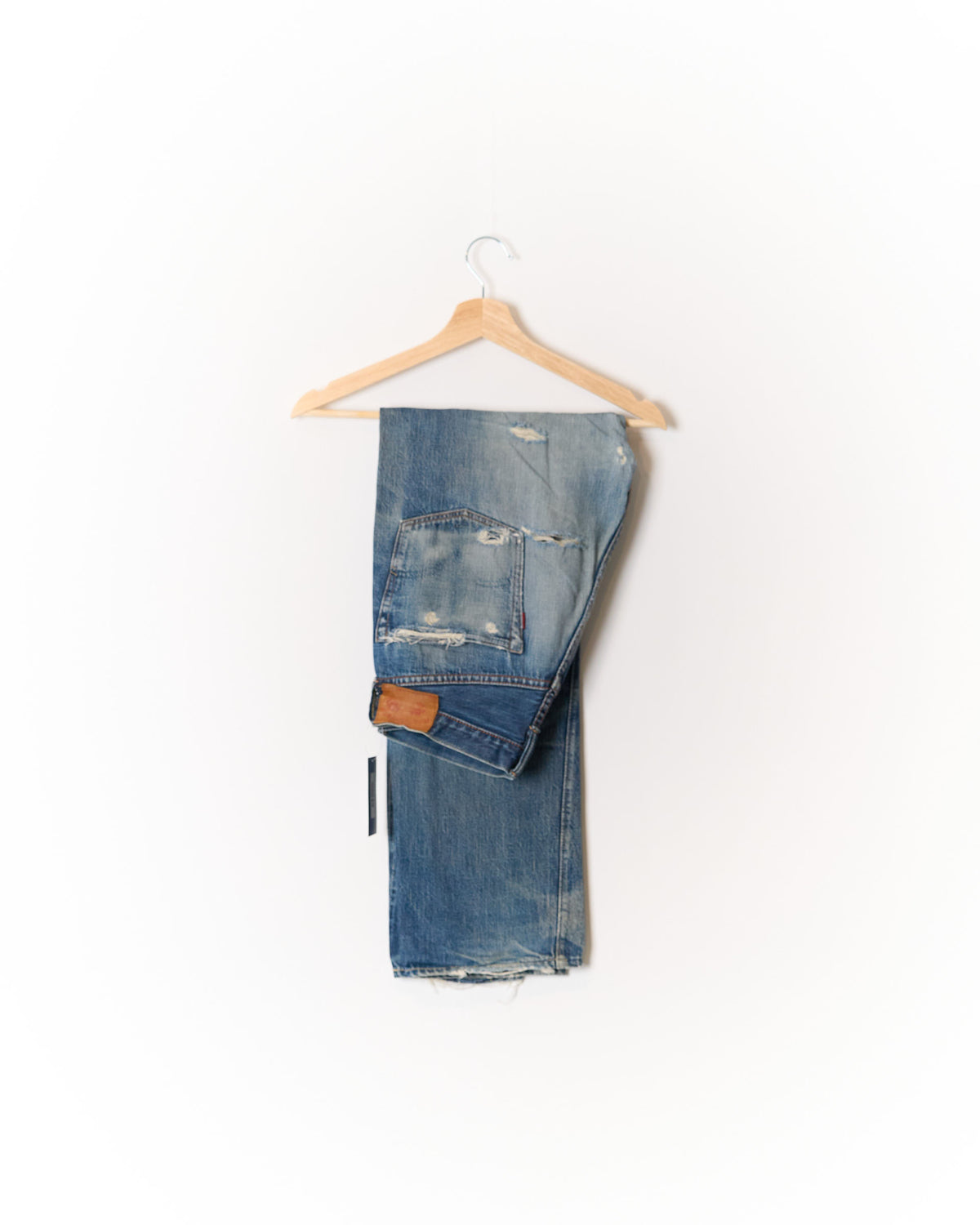 RRL Blue Distressed Straight Leg Jeans