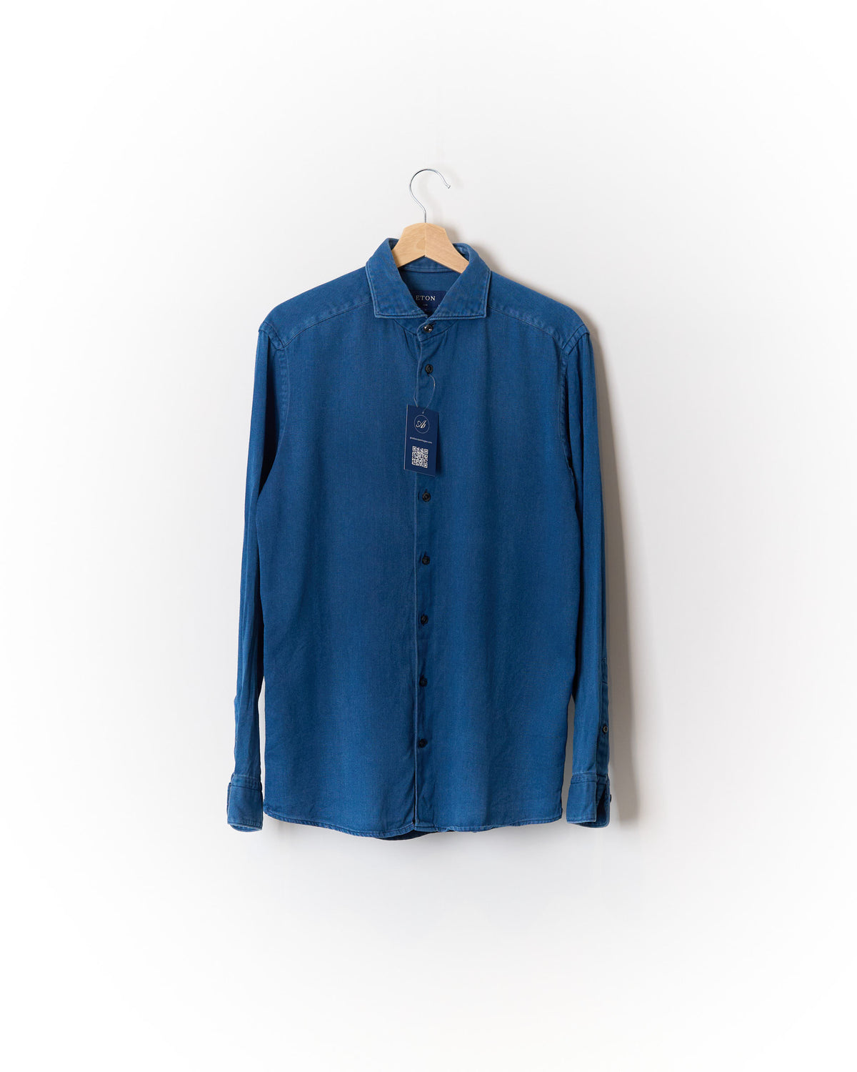 Eton Blue Slim Denim Cotton Shirt