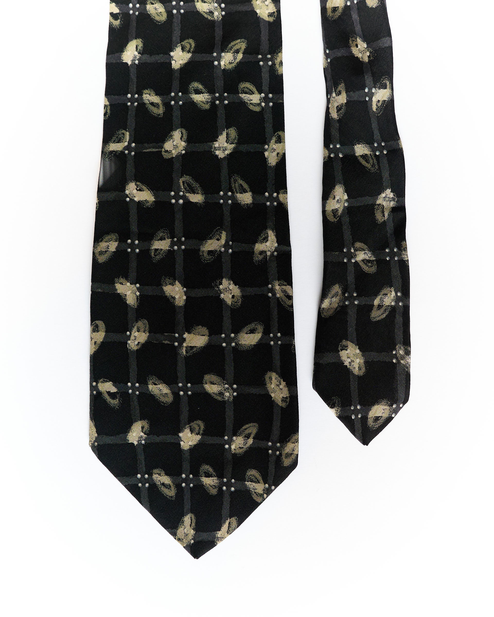 Hugo Boss Black and Beige Checkered and Dotted Silk Tie