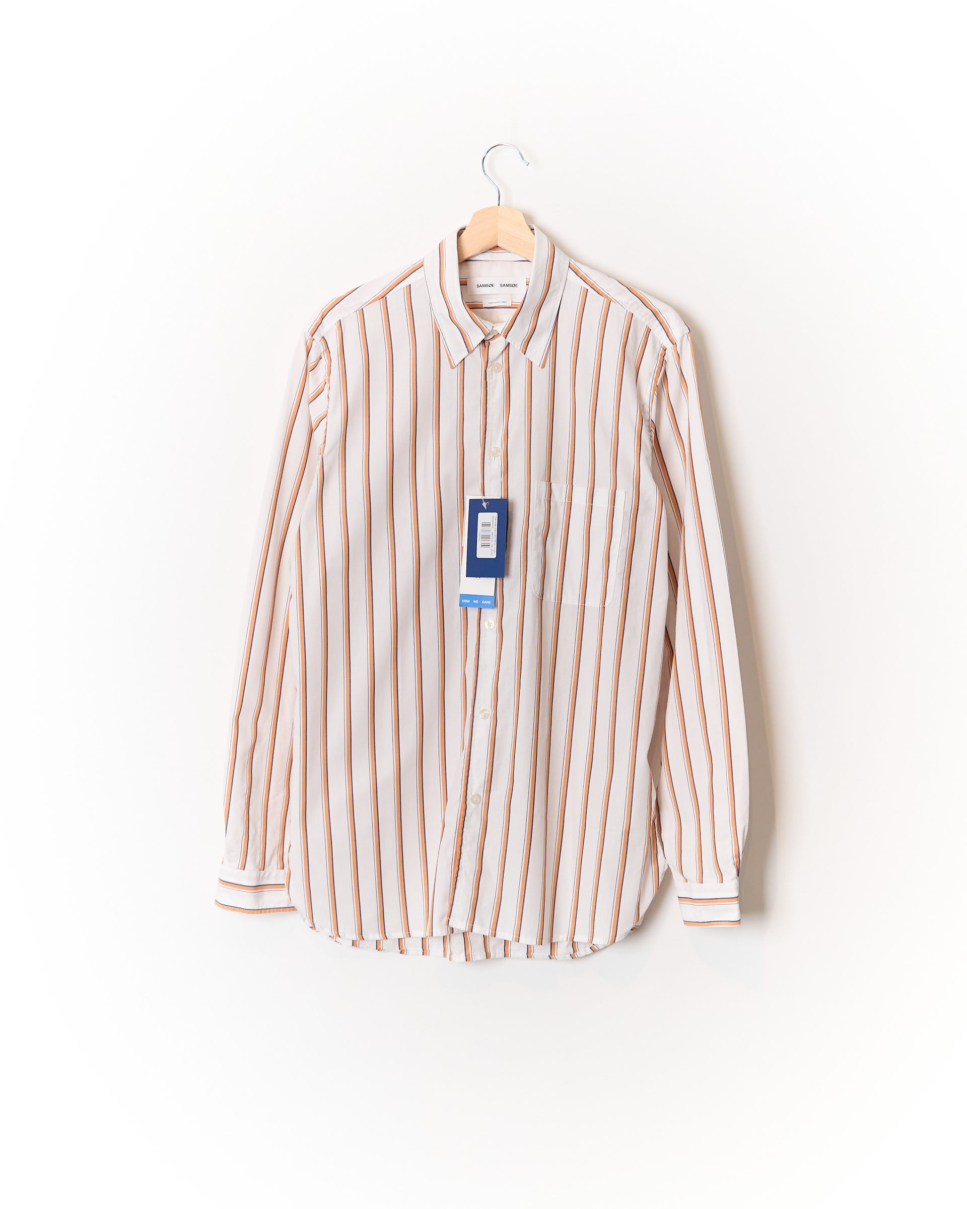 Samsøe Samsøe White, Light Brown and Navy Striped Liam Cotton Shirt