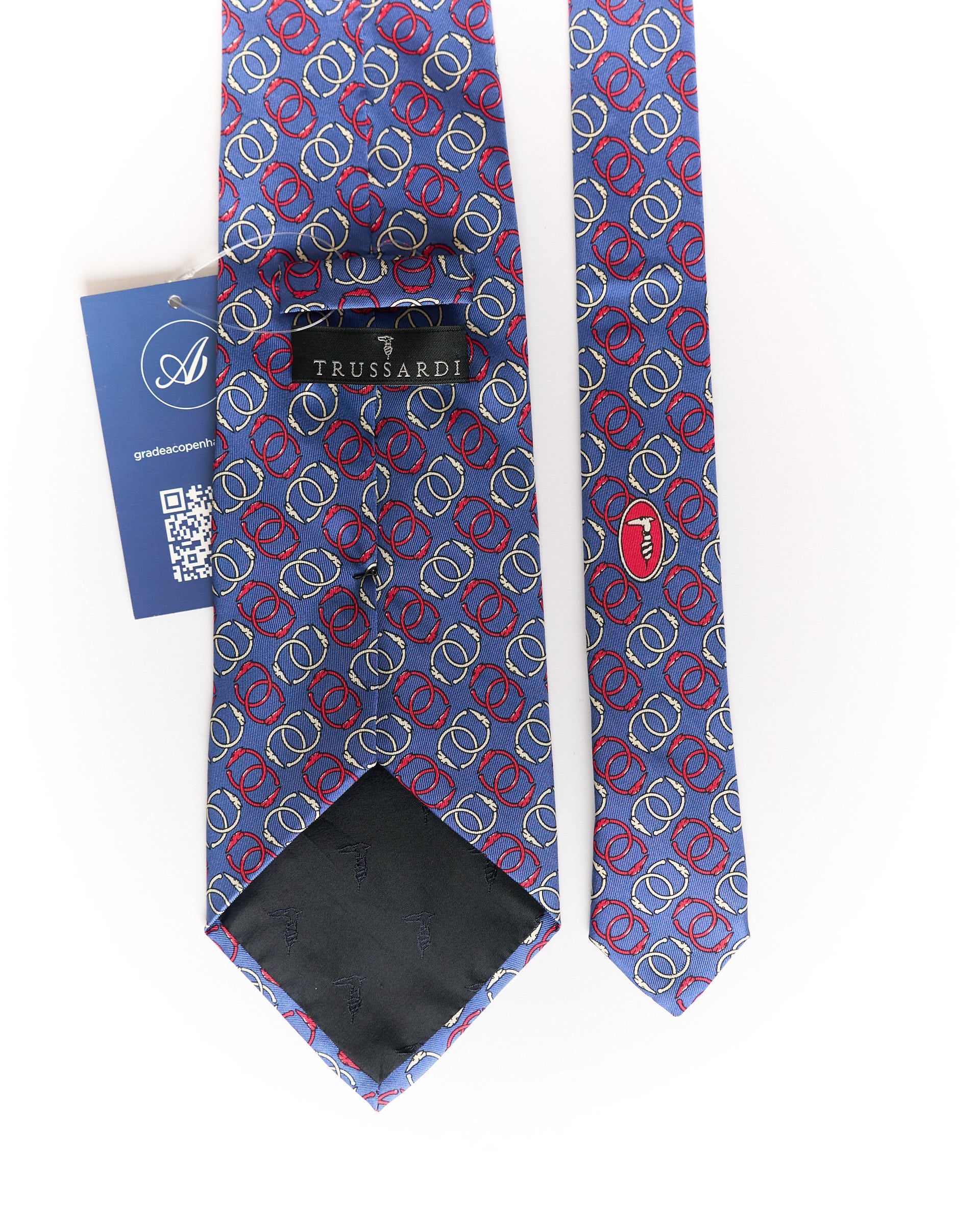 Trussardi Blue Ring Logo Print Silk Tie
