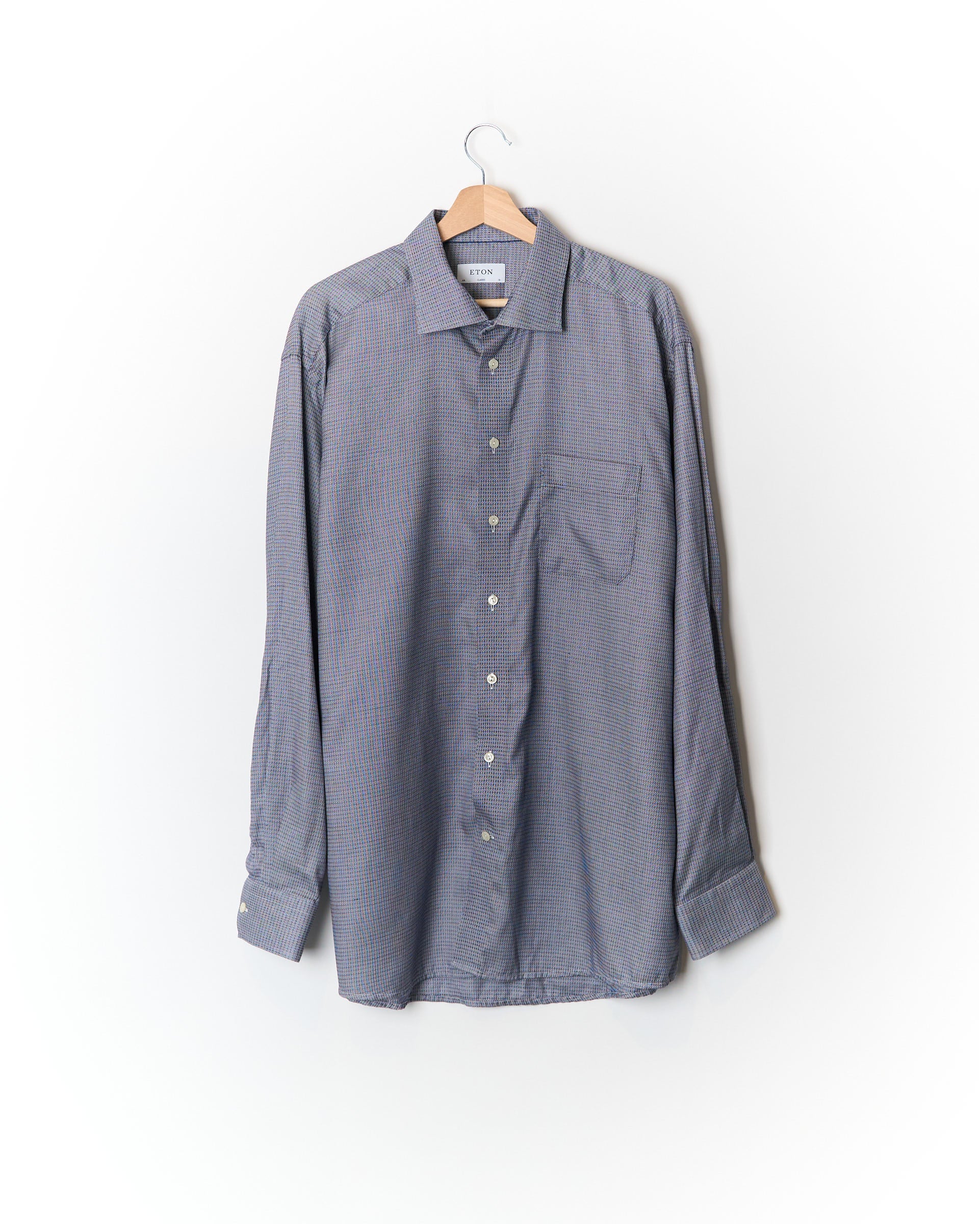 Eton Blue and Grey Dotted Classic Business Cotton Shirt