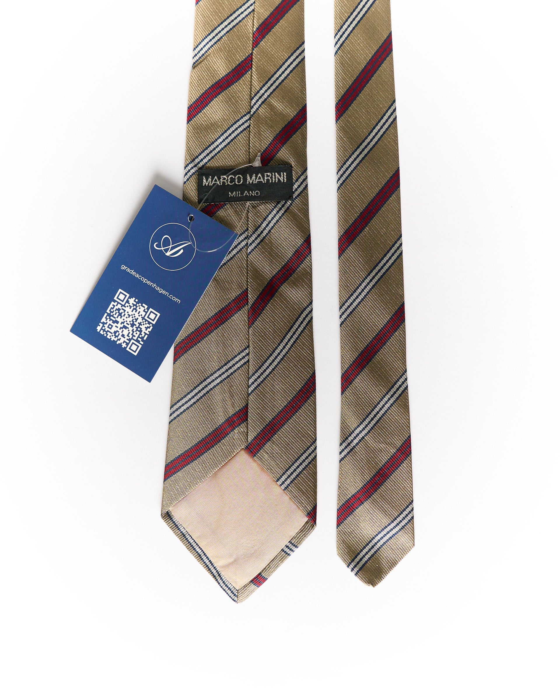 Marco Marini Milano Gold, Red and White Striped Silk Tie