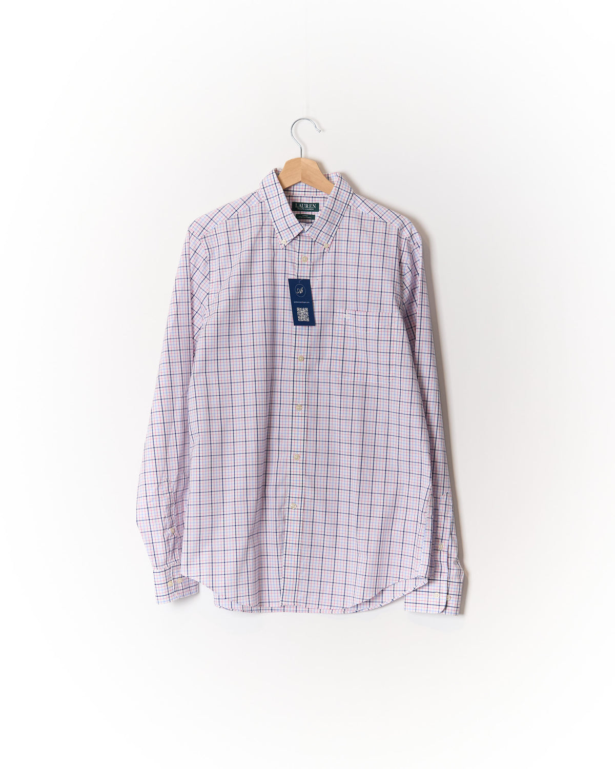 Ralph Lauren White, Blue and Pink Checkered Fitted Strech Button Down Cotton Shirt