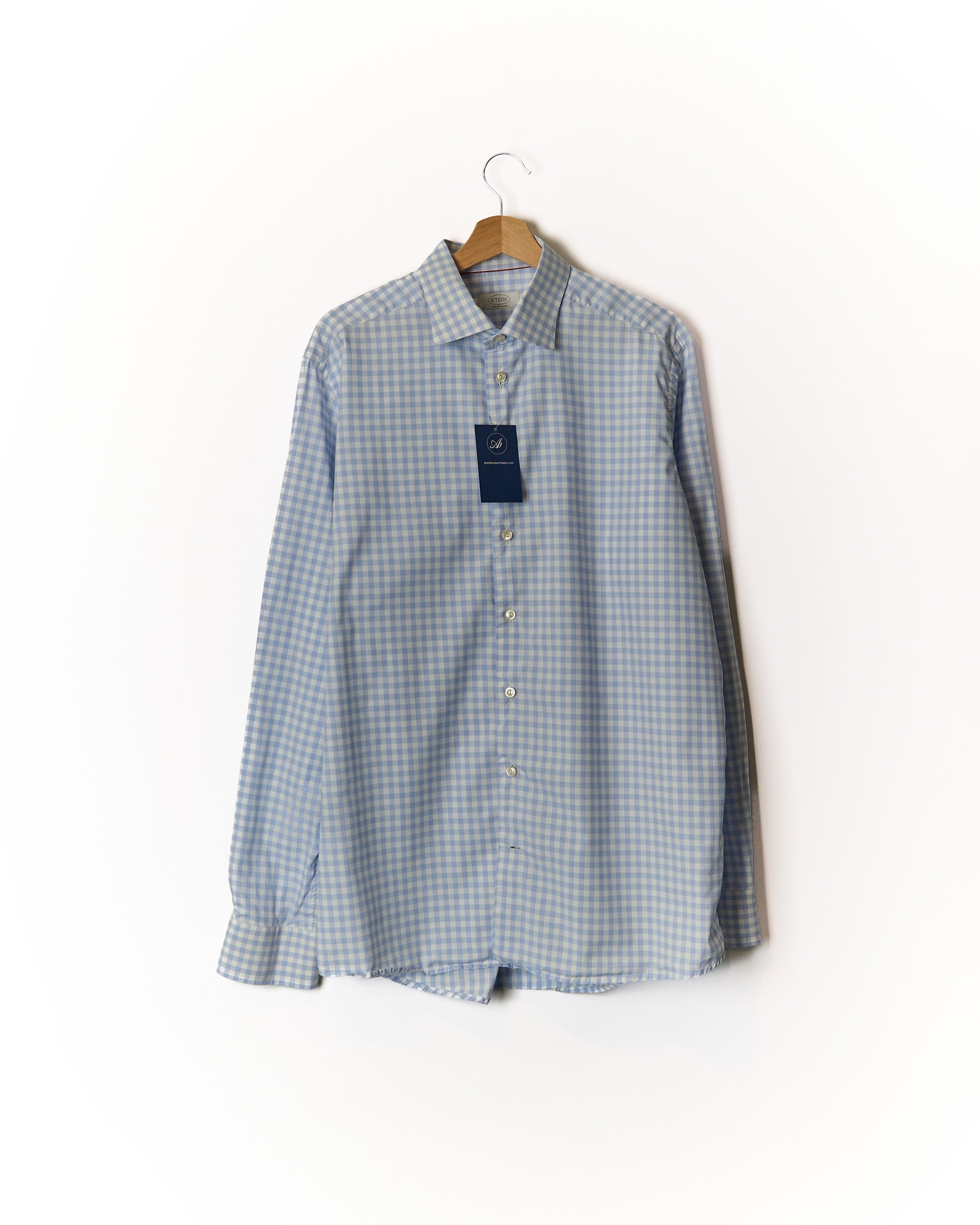 Eton Light Blue and White Checkered Contemporary Cotton Shirt