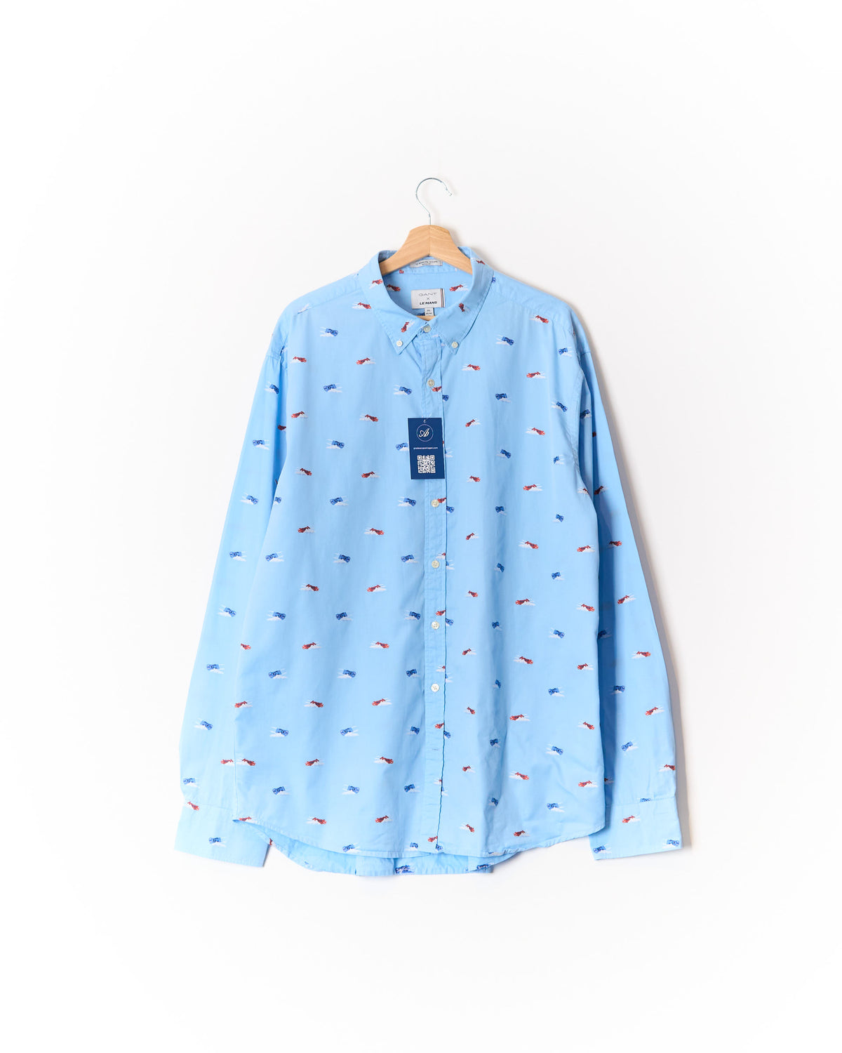 Gant x Le Mans Light Blue Sport Car Print Regular Fit Button Down Cotton Shirt