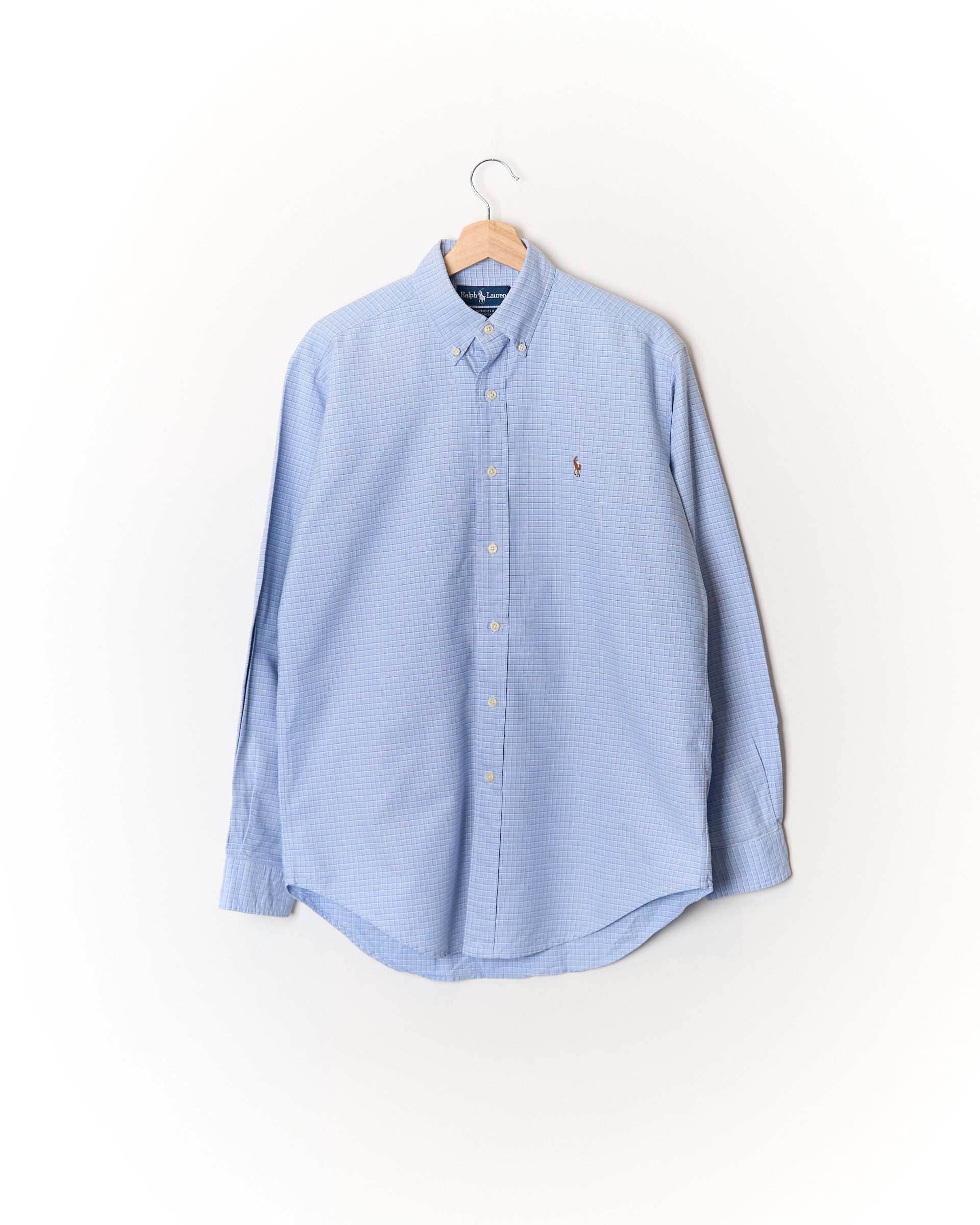 Ralph Lauren Light Blue Checkered Yarmouth Cotton Oxford Shirt