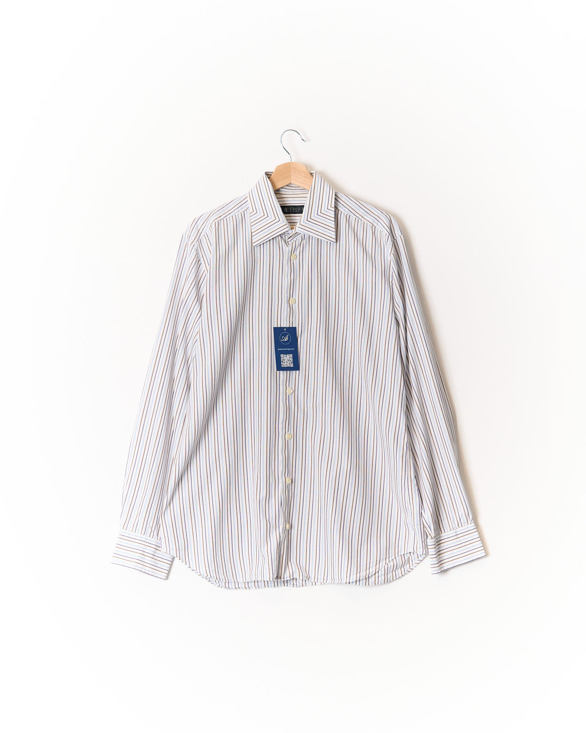 Tiger of Sweden White, Blue and Brown Striped Cotton Shirt